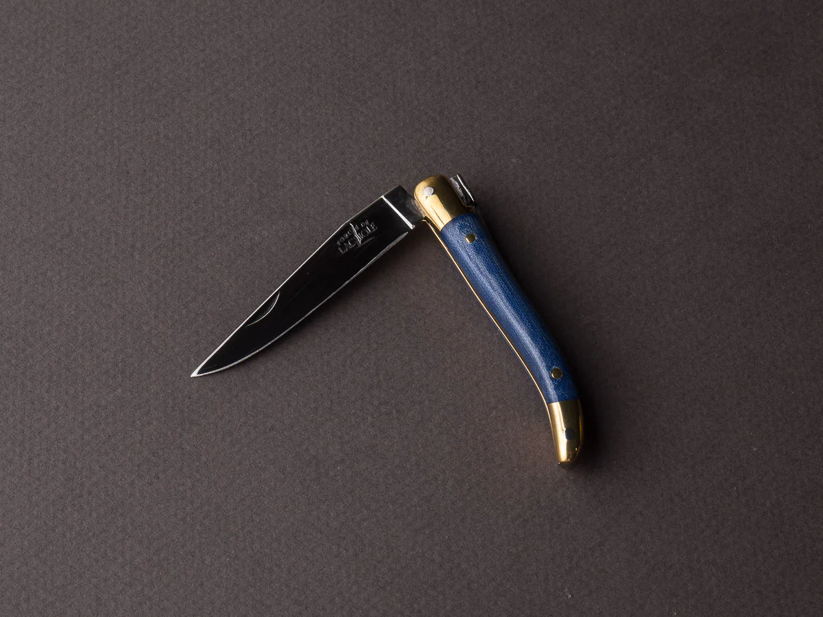 Forge de Laguiole - 70mm Folding Knife - Spring Lock - Blue Micarta & Brass Handle