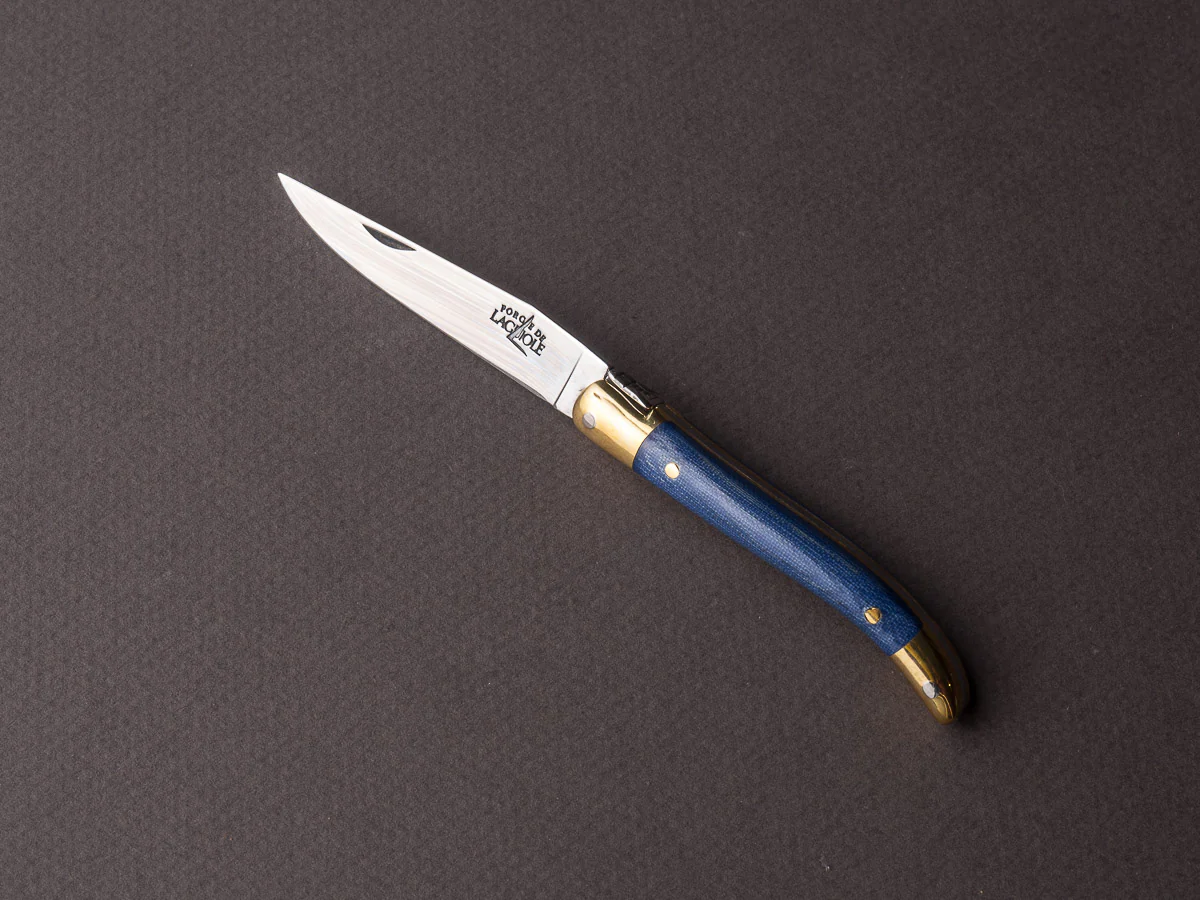 Forge de Laguiole - 70mm Folding Knife - Spring Lock - Blue Micarta & Brass Handle - Image 5