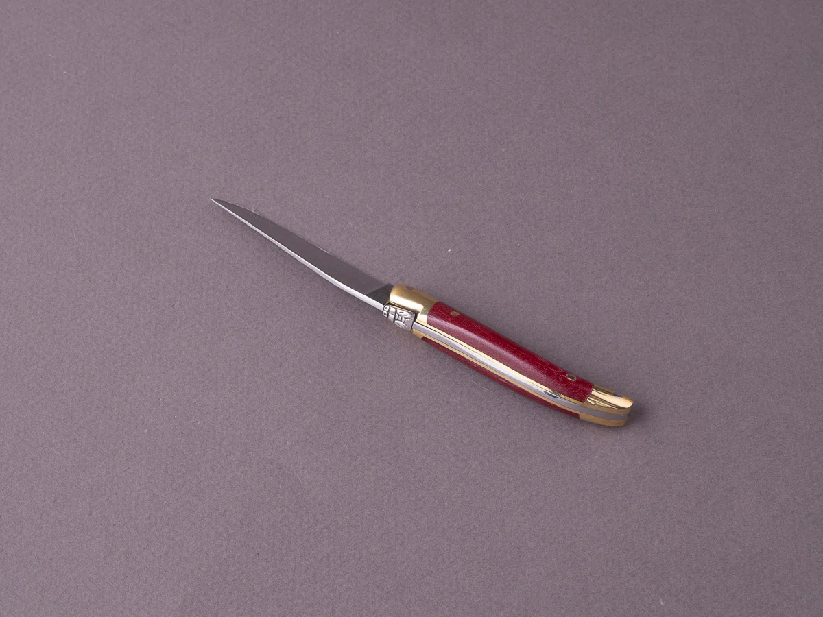 Forge de Laguiole - 70mm Folding Knife - Spring Lock - Burgundy Micarta & Brass Handle - Image 2