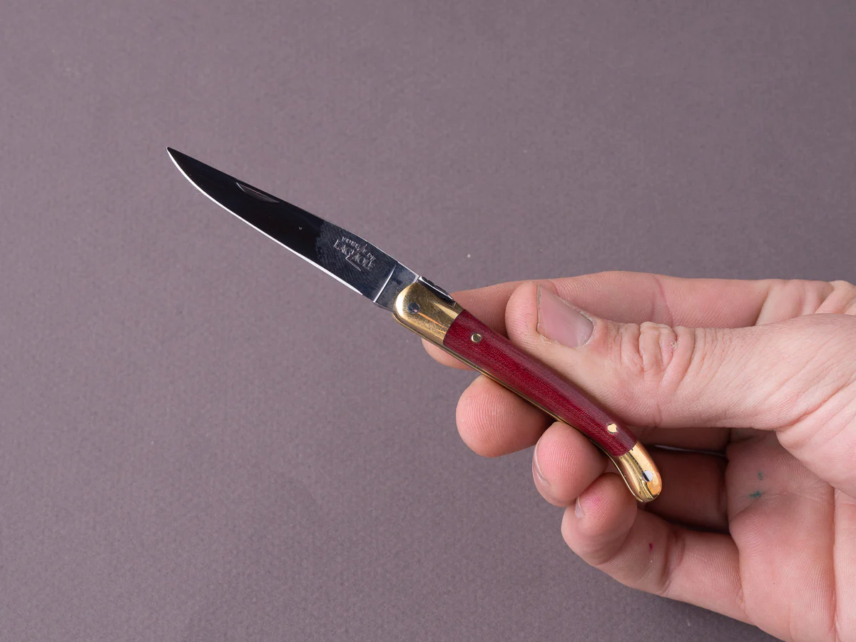 Forge de Laguiole - 70mm Folding Knife - Spring Lock - Burgundy Micarta & Brass Handle - Image 3