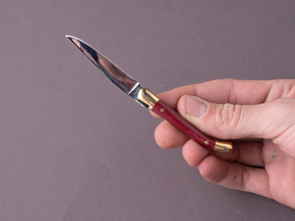 Forge de Laguiole - 70mm Folding Knife - Spring Lock - Burgundy Micarta & Brass Handle - Image 4