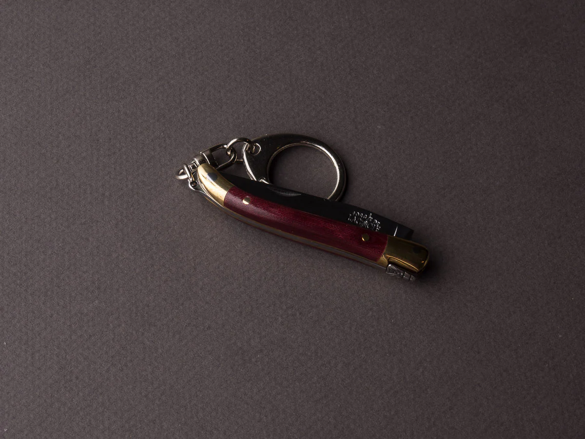 Forge de Laguiole - 70mm Folding Knife - Spring Lock - Burgundy Micarta & Brass Handle - Keychain Ring - Image 3