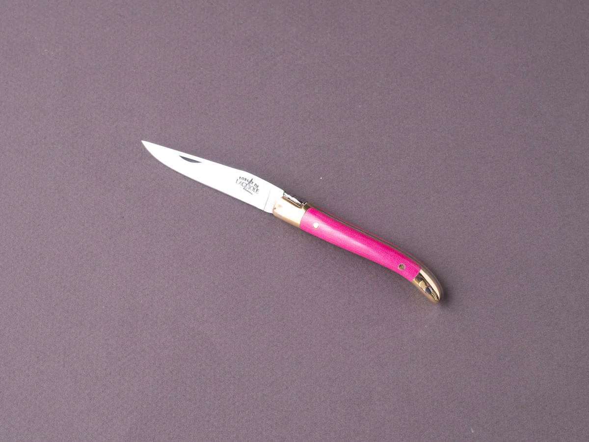 Forge de Laguiole - 70mm Folding Knife - Spring Lock - Pink Micarta & Brass Handle