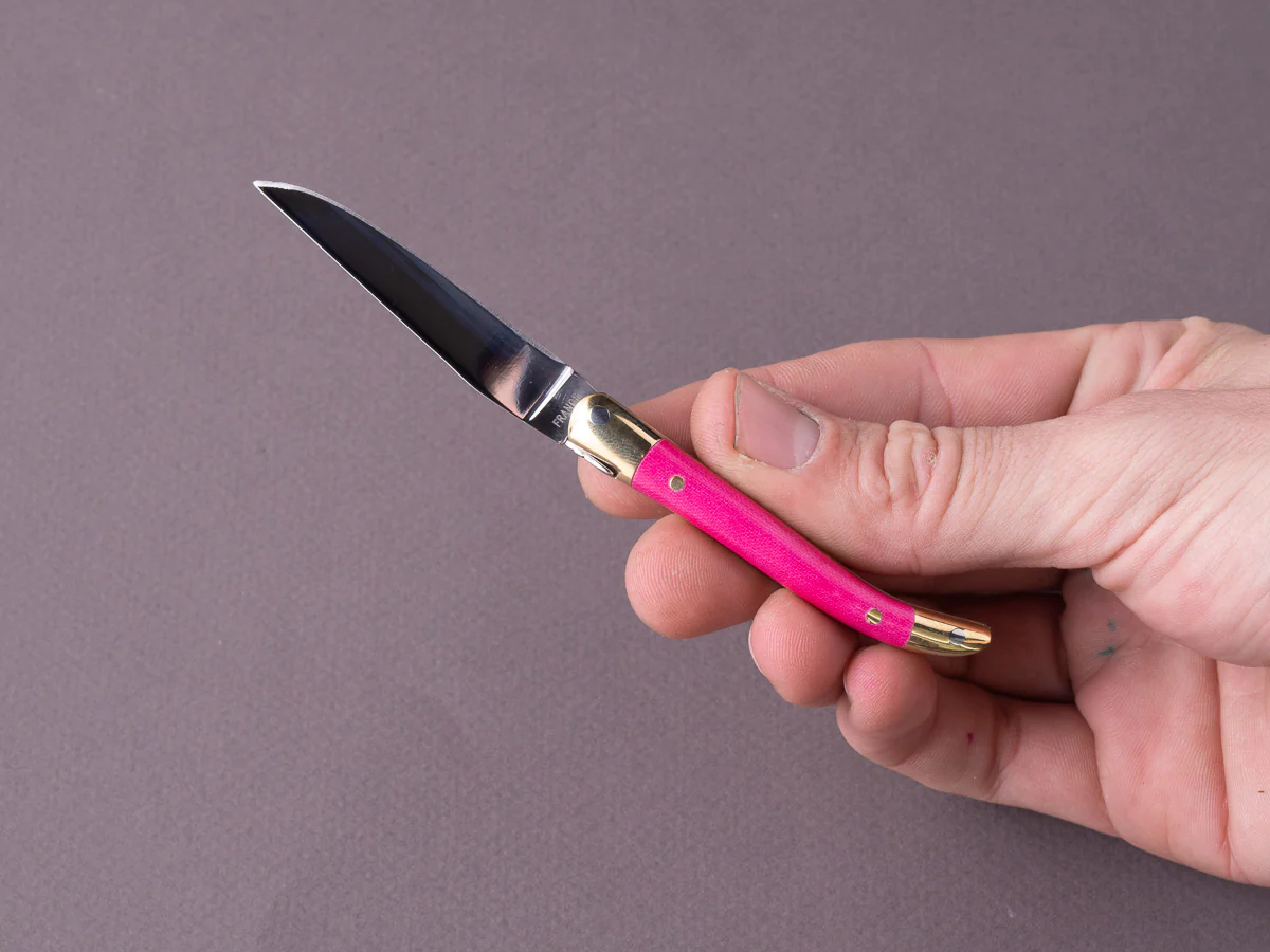 Forge de Laguiole - 70mm Folding Knife - Spring Lock - Pink Micarta & Brass Handle - Image 4