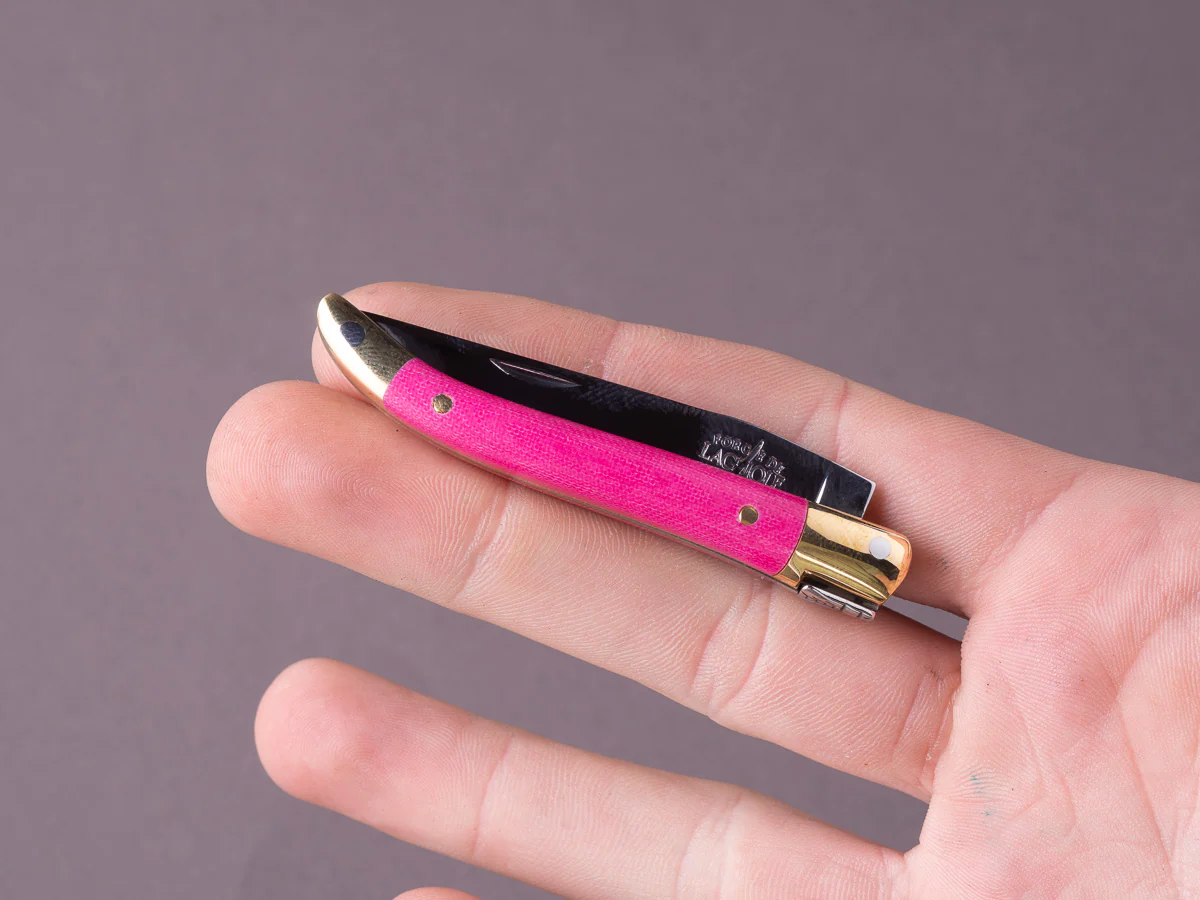 Forge de Laguiole - 70mm Folding Knife - Spring Lock - Pink Micarta & Brass Handle - Image 6