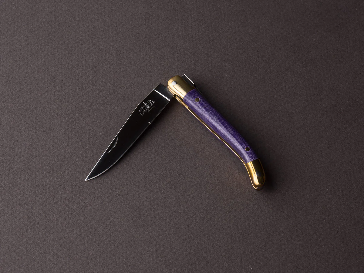 Forge de Laguiole - 70mm Folding Knife - Spring Lock - Purple Micarta & Brass Handle
