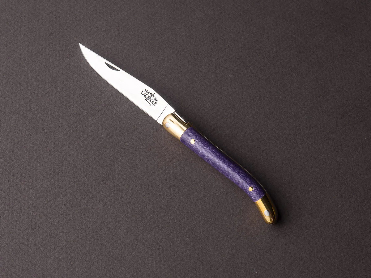Forge de Laguiole - 70mm Folding Knife - Spring Lock - Purple Micarta & Brass Handle - Image 2