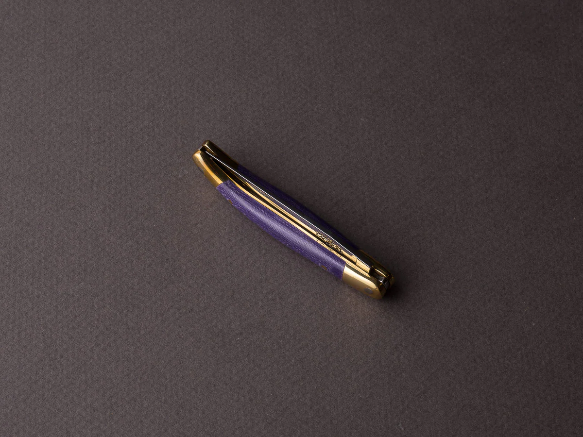 Forge de Laguiole - 70mm Folding Knife - Spring Lock - Purple Micarta & Brass Handle - Image 3