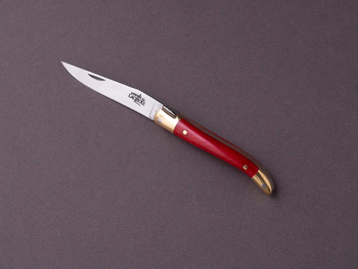 Forge de Laguiole - 70mm Folding Knife - Spring Lock - Red Micarta & Brass Handle