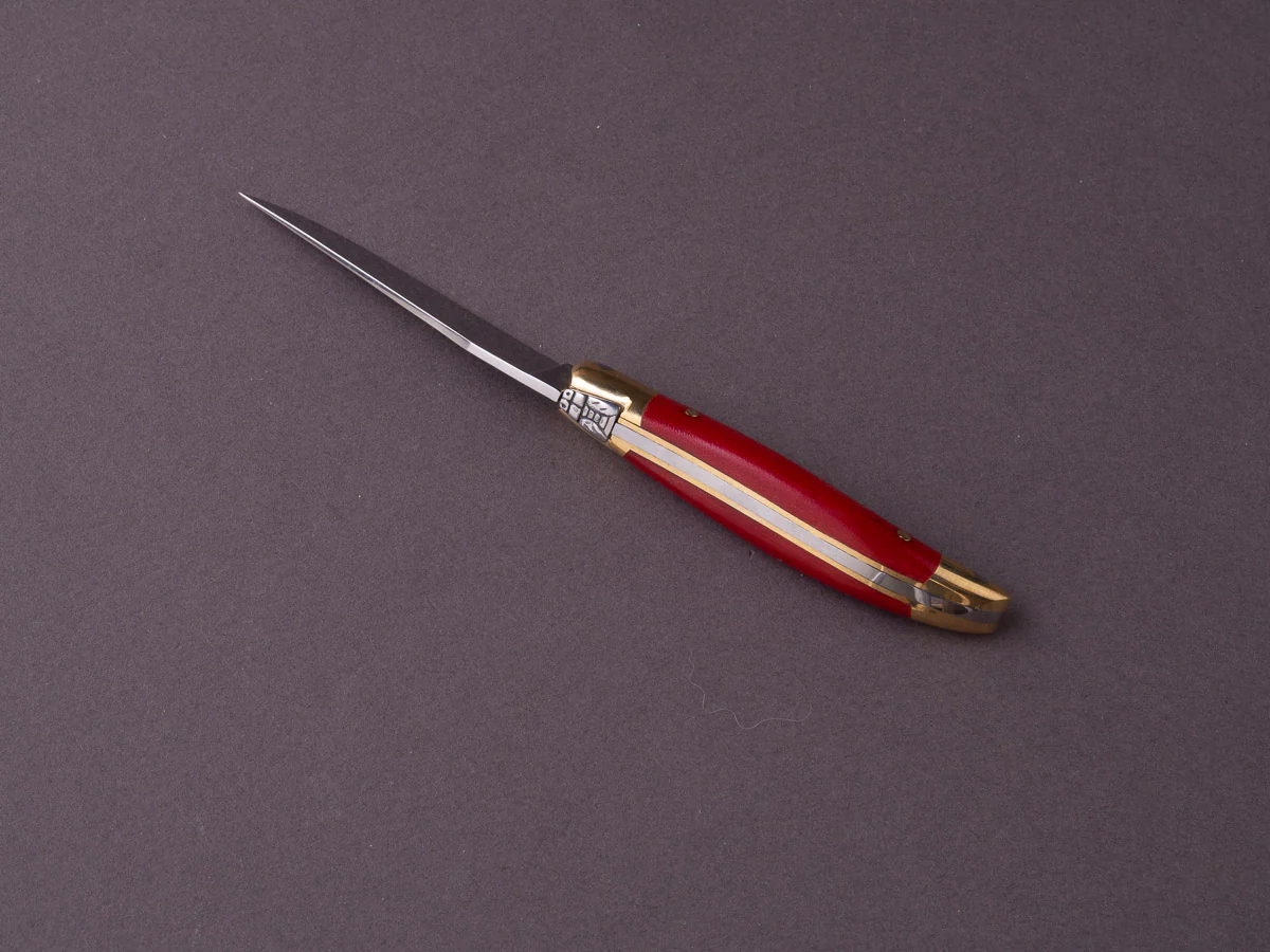Forge de Laguiole - 70mm Folding Knife - Spring Lock - Red Micarta & Brass Handle - Image 2