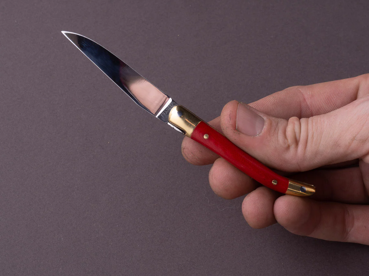 Forge de Laguiole - 70mm Folding Knife - Spring Lock - Red Micarta & Brass Handle - Image 4