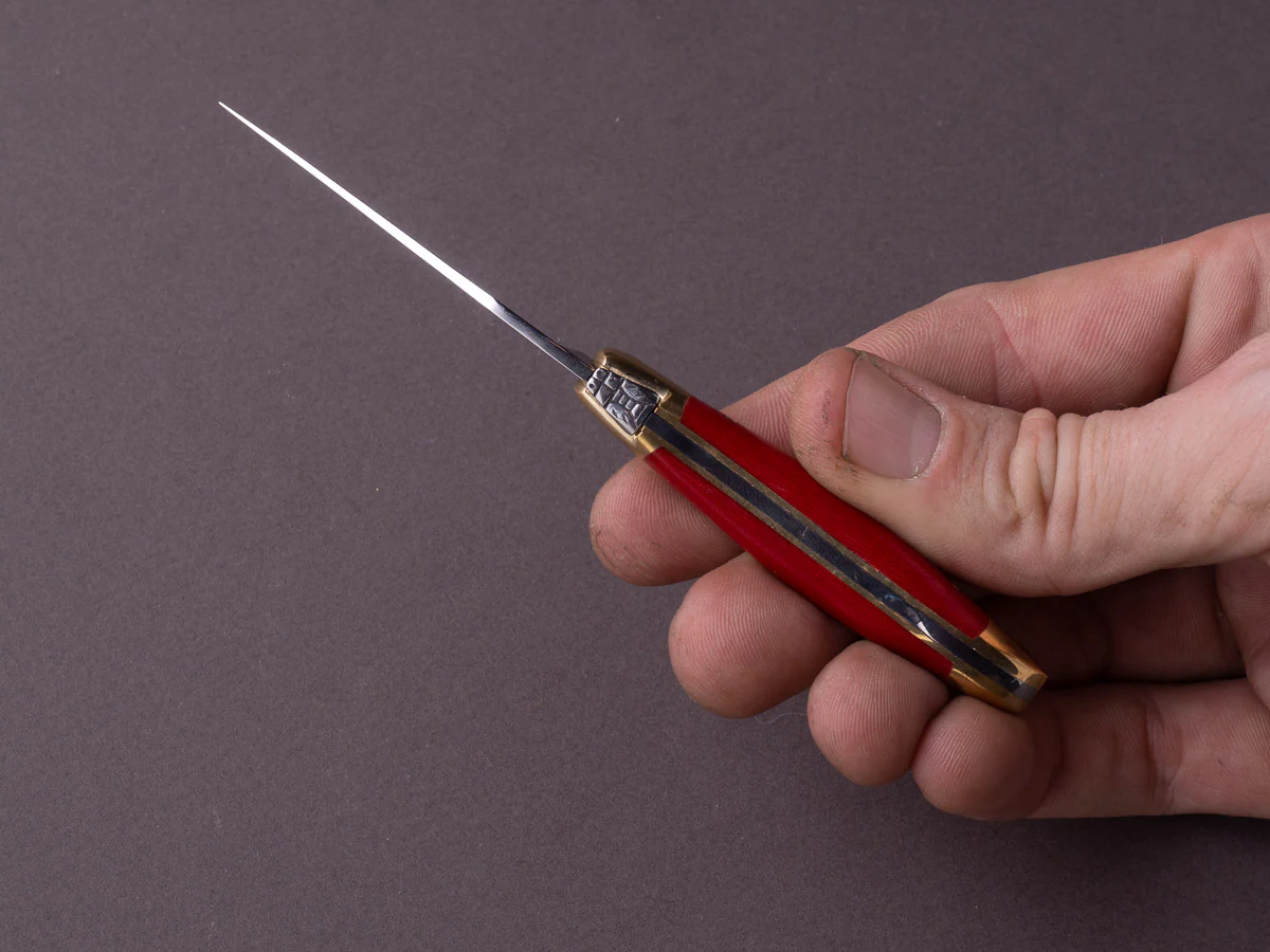 Forge de Laguiole - 70mm Folding Knife - Spring Lock - Red Micarta & Brass Handle - Image 5