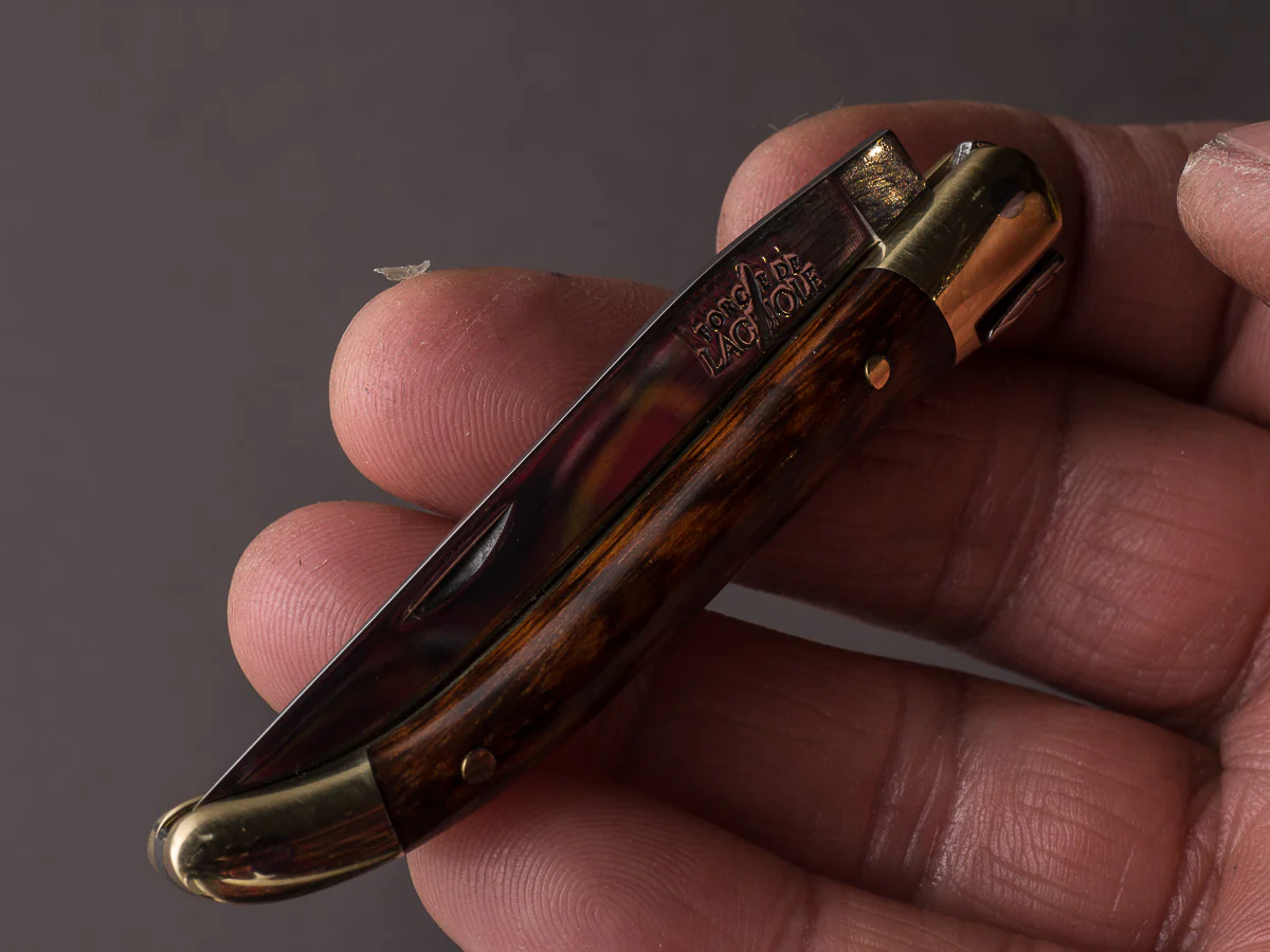 Forge de Laguiole - 70mm Folding Knife - Spring Lock - Snakewood & Brass Handle - Image 4