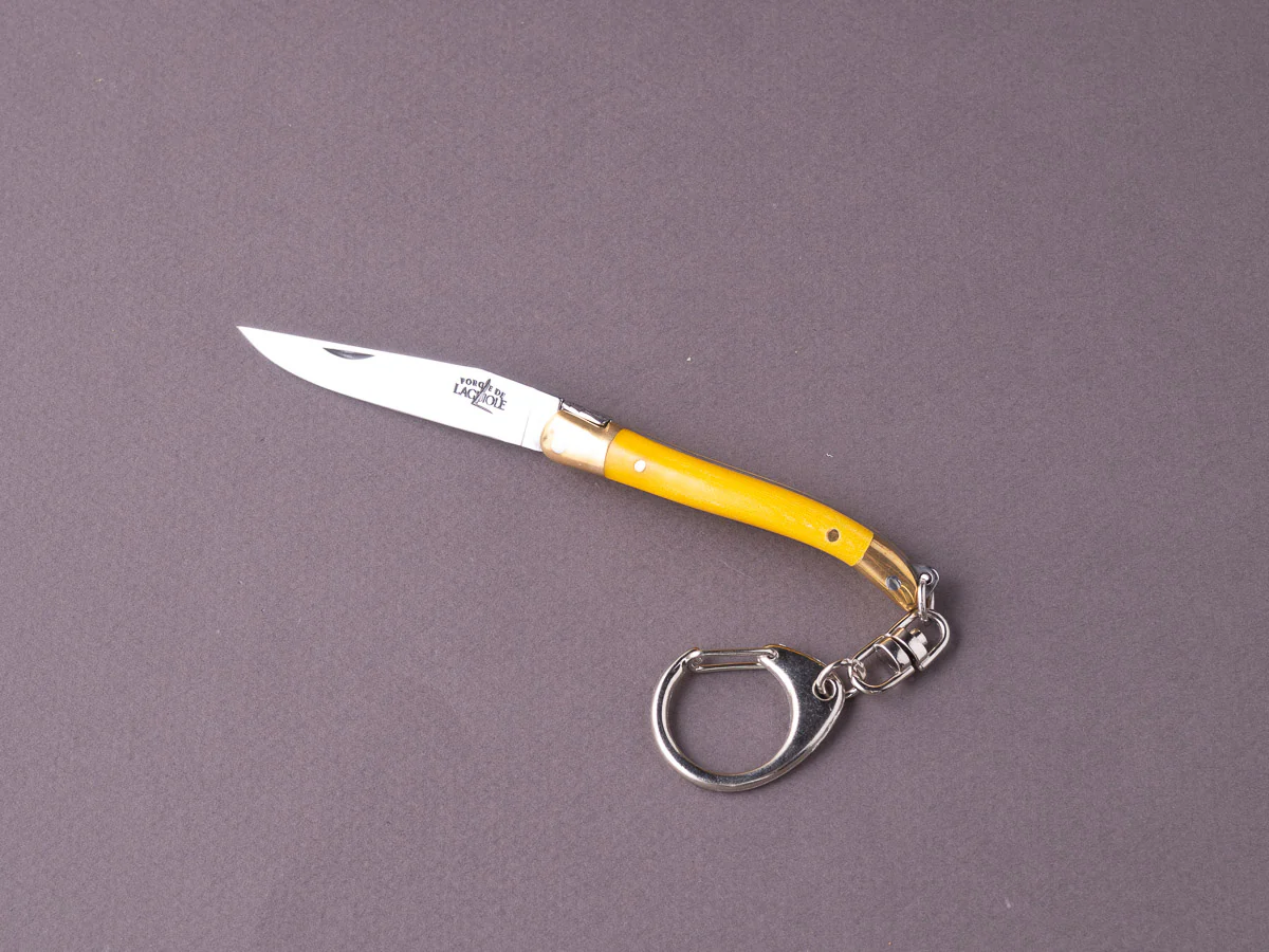Forge de Laguiole - 70mm Folding Knife - Spring Lock - Yellow Micarta & Brass Handle - Keychain Ring