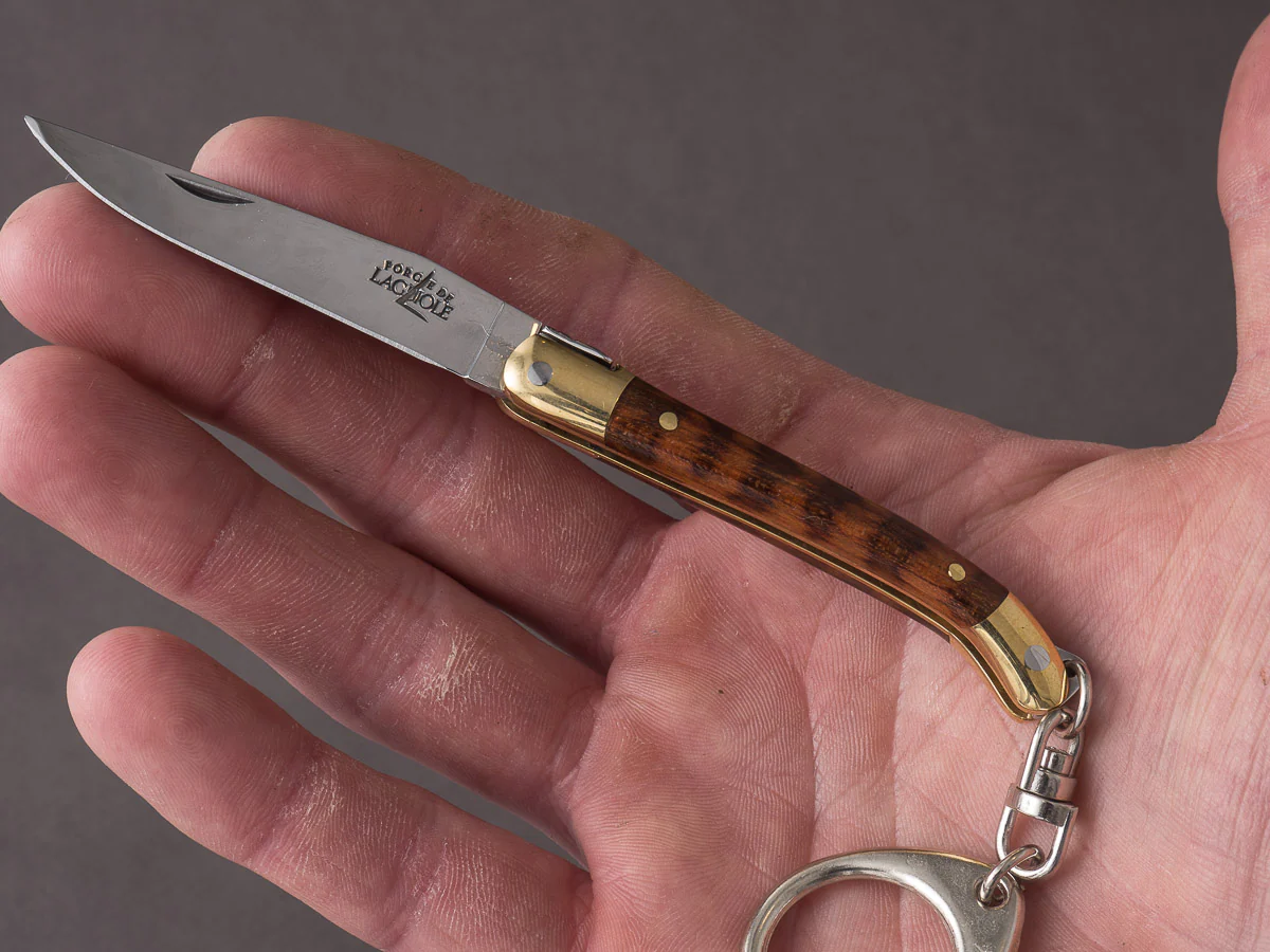 Forge de Laguiole - 70mm Folding Knife - Spring System - Snakewood Handle w/ Brass Bolsters - Keychain Ring - Image 3