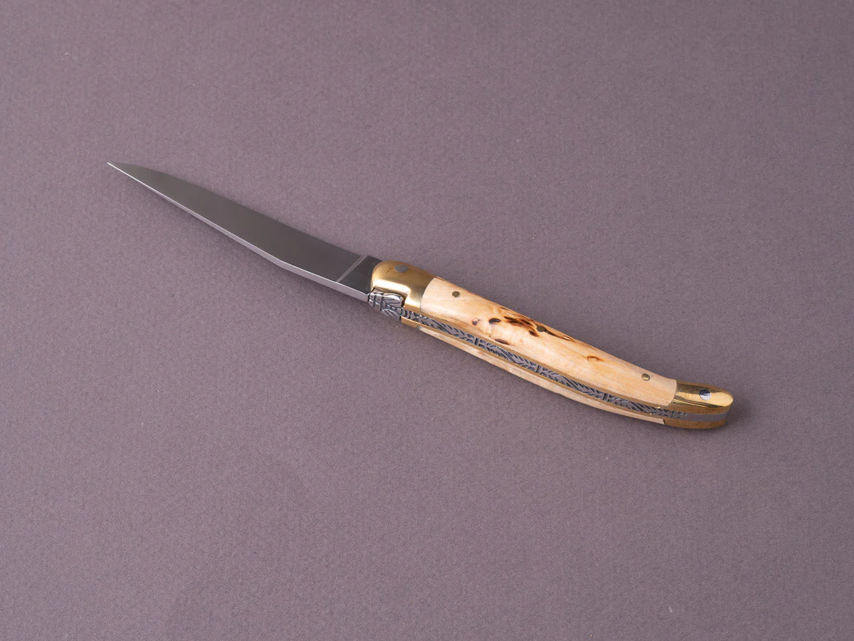 Forge de Laguiole - 90mm Folding Knife - Spring Lock - Birch & Brass Handle - Image 3