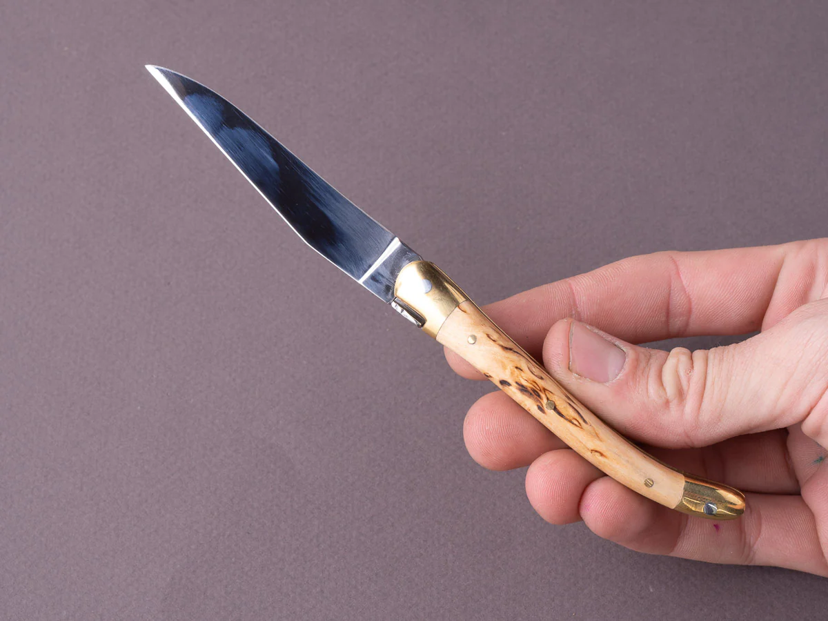 Forge de Laguiole - 90mm Folding Knife - Spring Lock - Birch & Brass Handle - Image 5