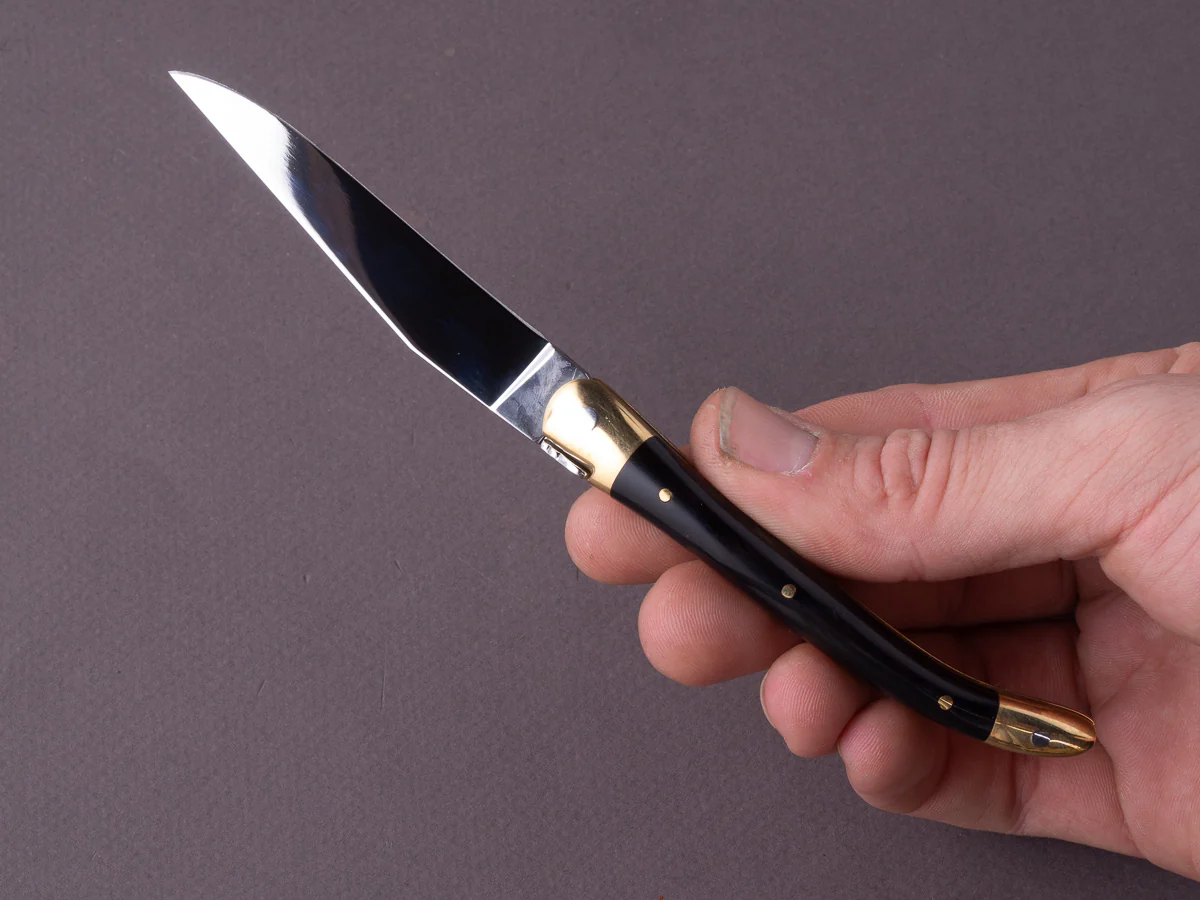 Forge de Laguiole - 90mm Folding Knife - Spring Lock - Black Horn & Brass Handle - Image 5