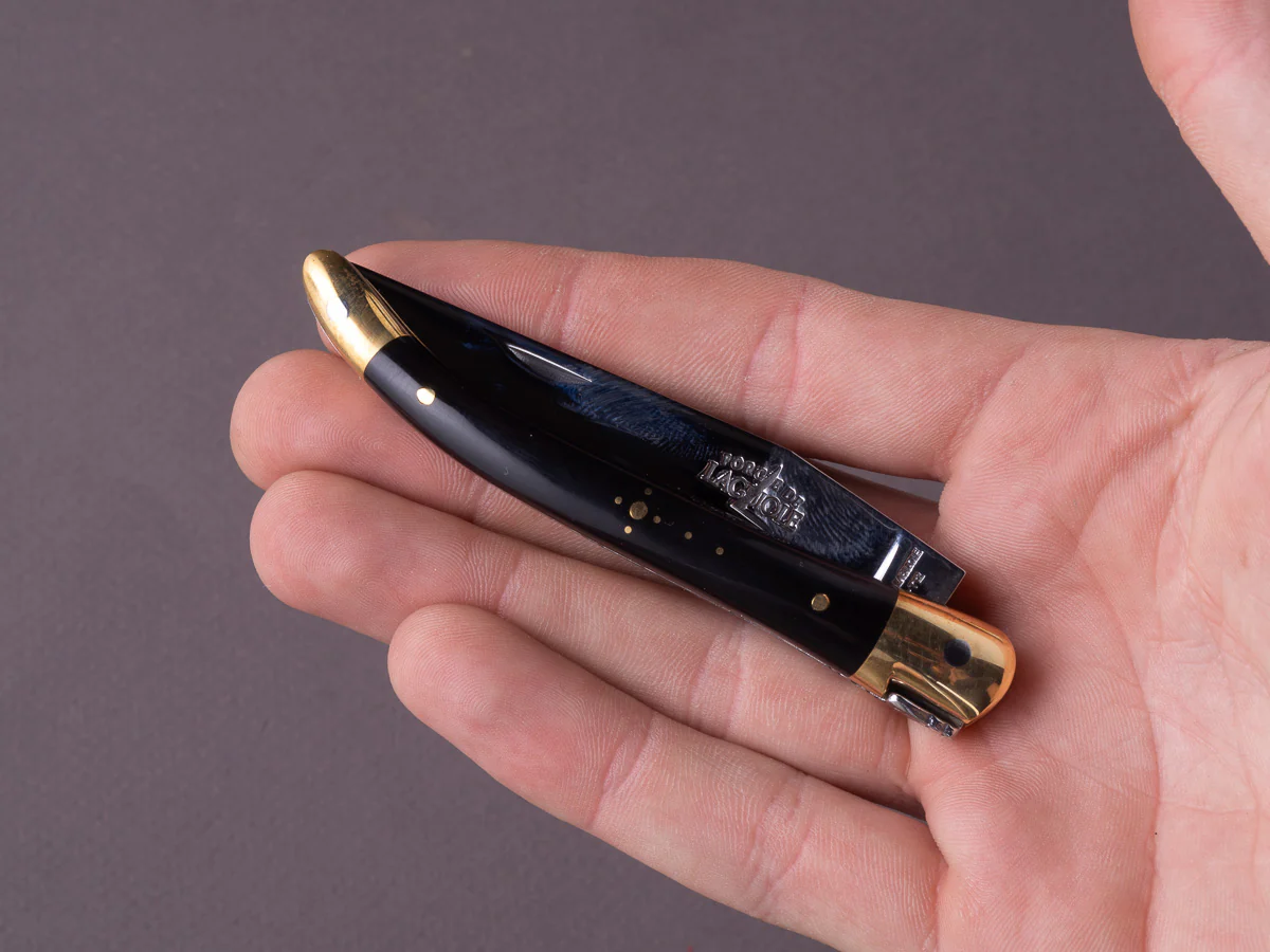 Forge de Laguiole - 90mm Folding Knife - Spring Lock - Black Horn & Brass Handle - Image 6