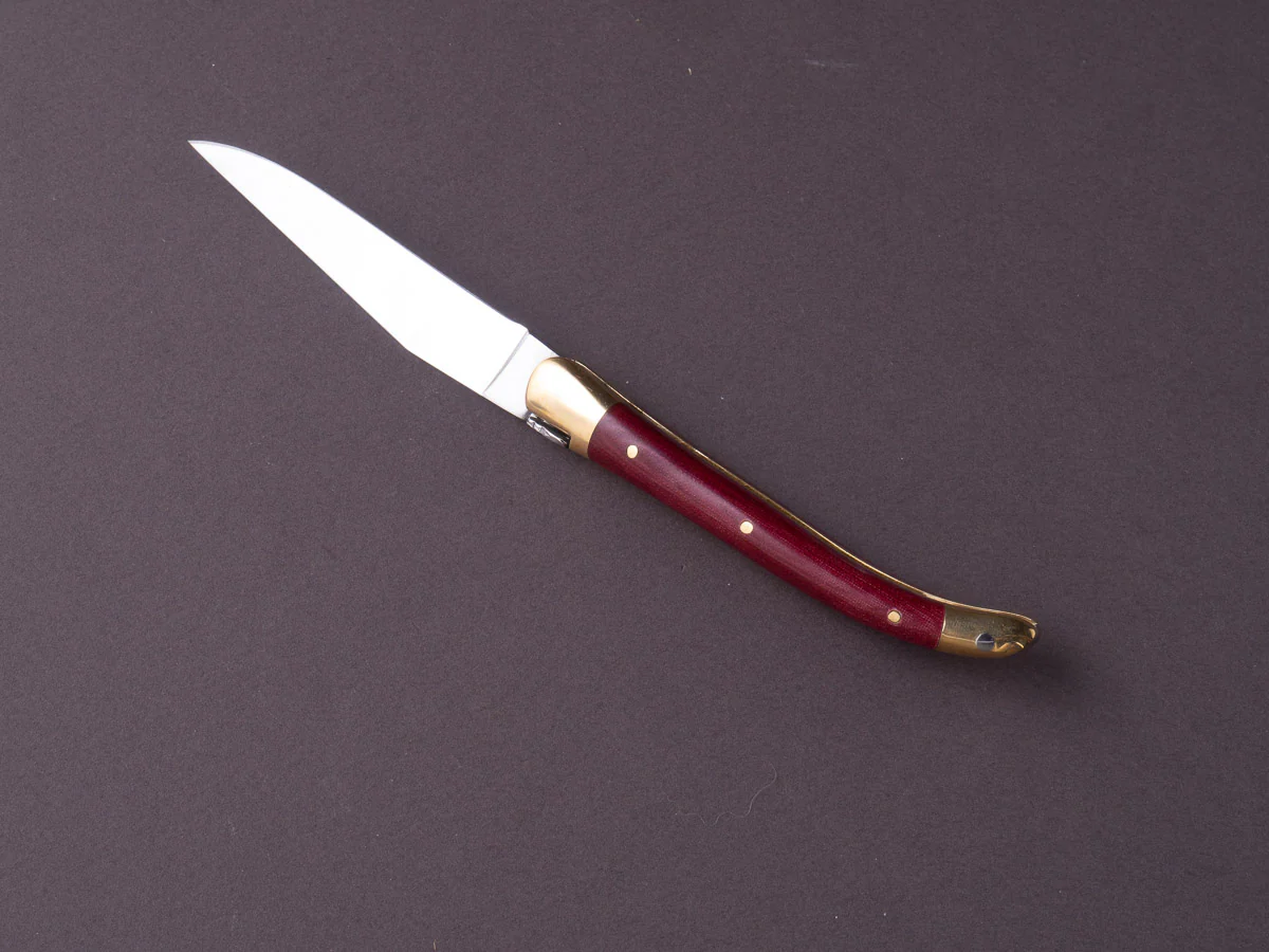 Forge de Laguiole - 90mm Folding Knife - Spring Lock - Burgundy Micarta & Brass Handle - Image 2