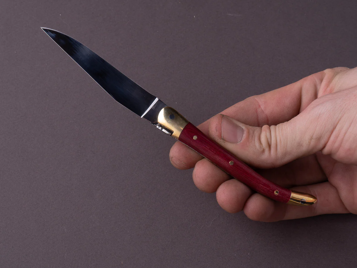 Forge de Laguiole - 90mm Folding Knife - Spring Lock - Burgundy Micarta & Brass Handle - Image 5