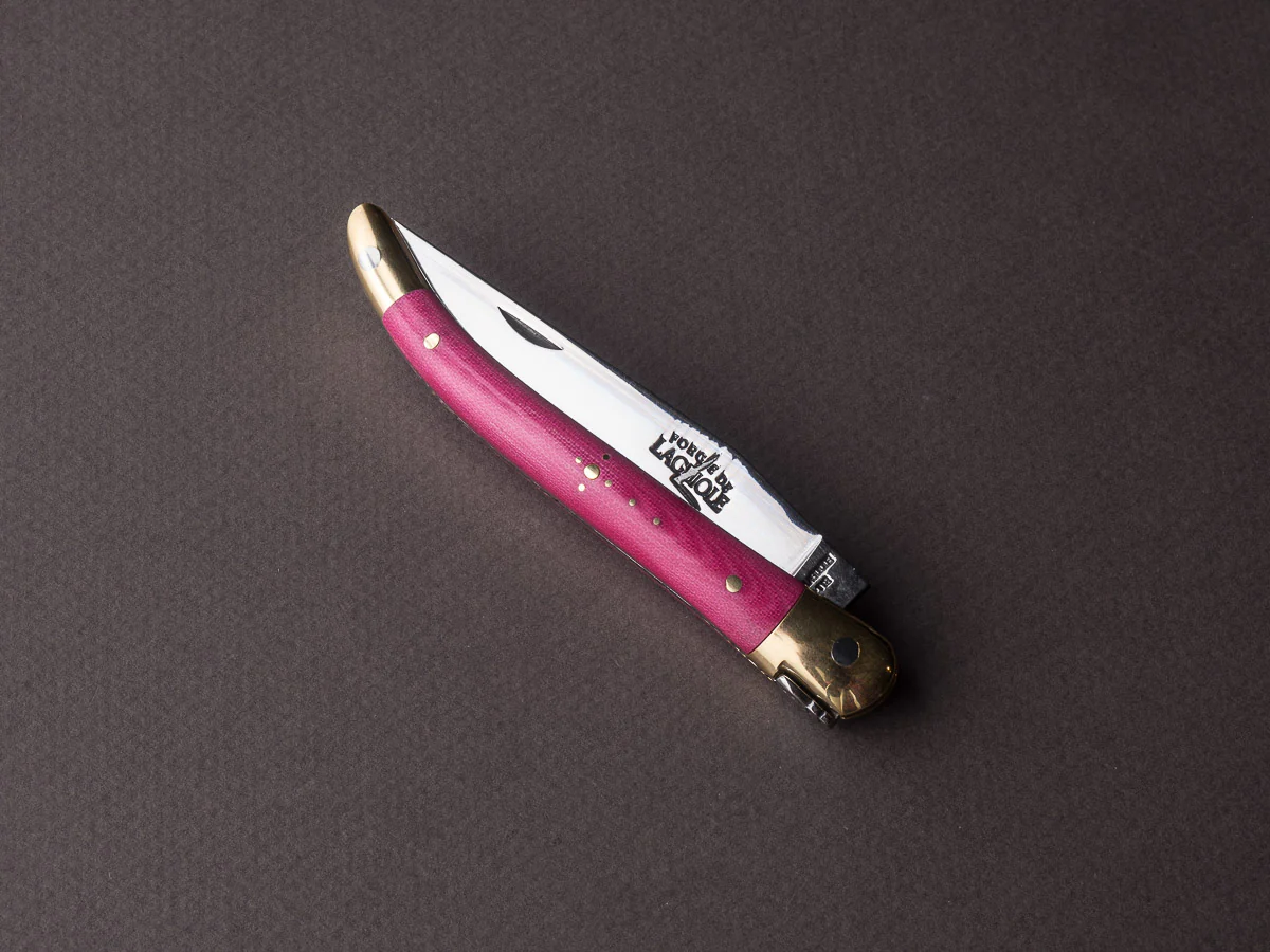Forge de Laguiole - 90mm Folding Knife - Spring Lock - Pink Micarta & Brass Handle - Image 2