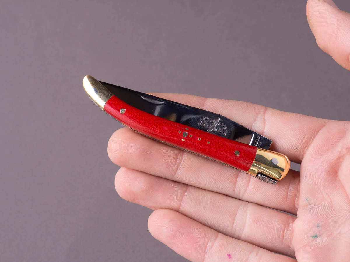 Forge de Laguiole - 90mm Folding Knife - Spring Lock - Red Micarta & Brass Handle - Image 7