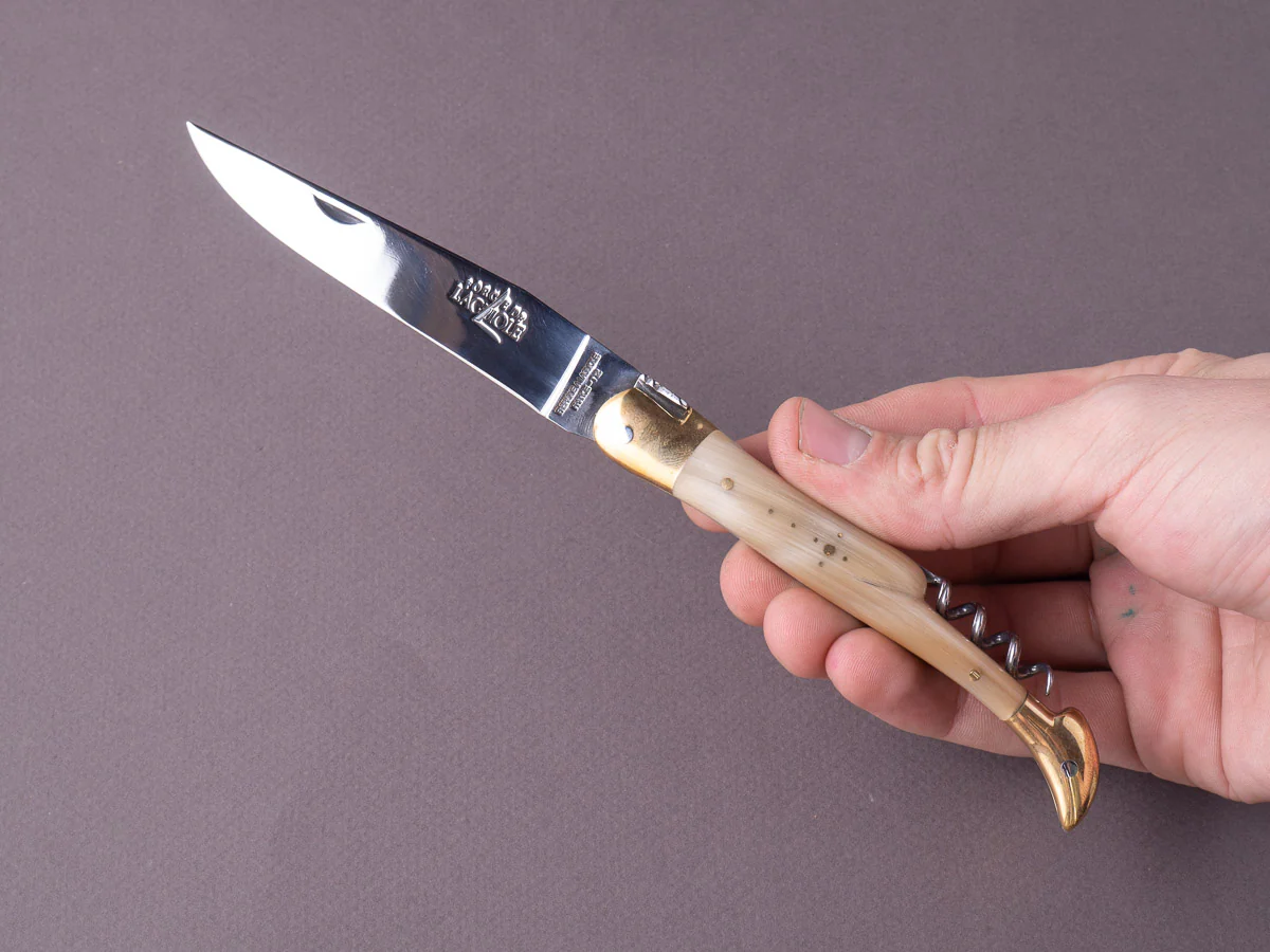 Forge De Laguiole -  Folding/Pocket Knife - 12cm 2 Piece - Blonde Aubrac Horn Handle w/ Brass Bolsters - Image 5