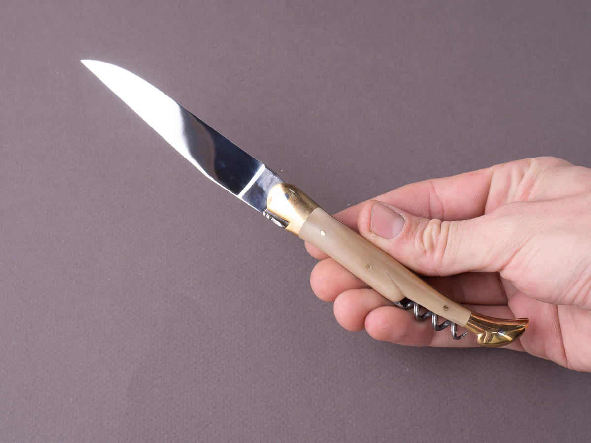 Forge De Laguiole -  Folding/Pocket Knife - 12cm 2 Piece - Blonde Aubrac Horn Handle w/ Brass Bolsters - Image 6