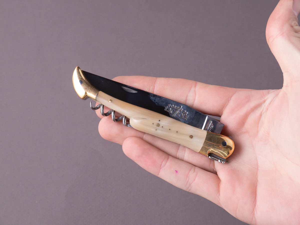 Forge De Laguiole -  Folding/Pocket Knife - 12cm 2 Piece - Blonde Aubrac Horn Handle w/ Brass Bolsters - Image 9