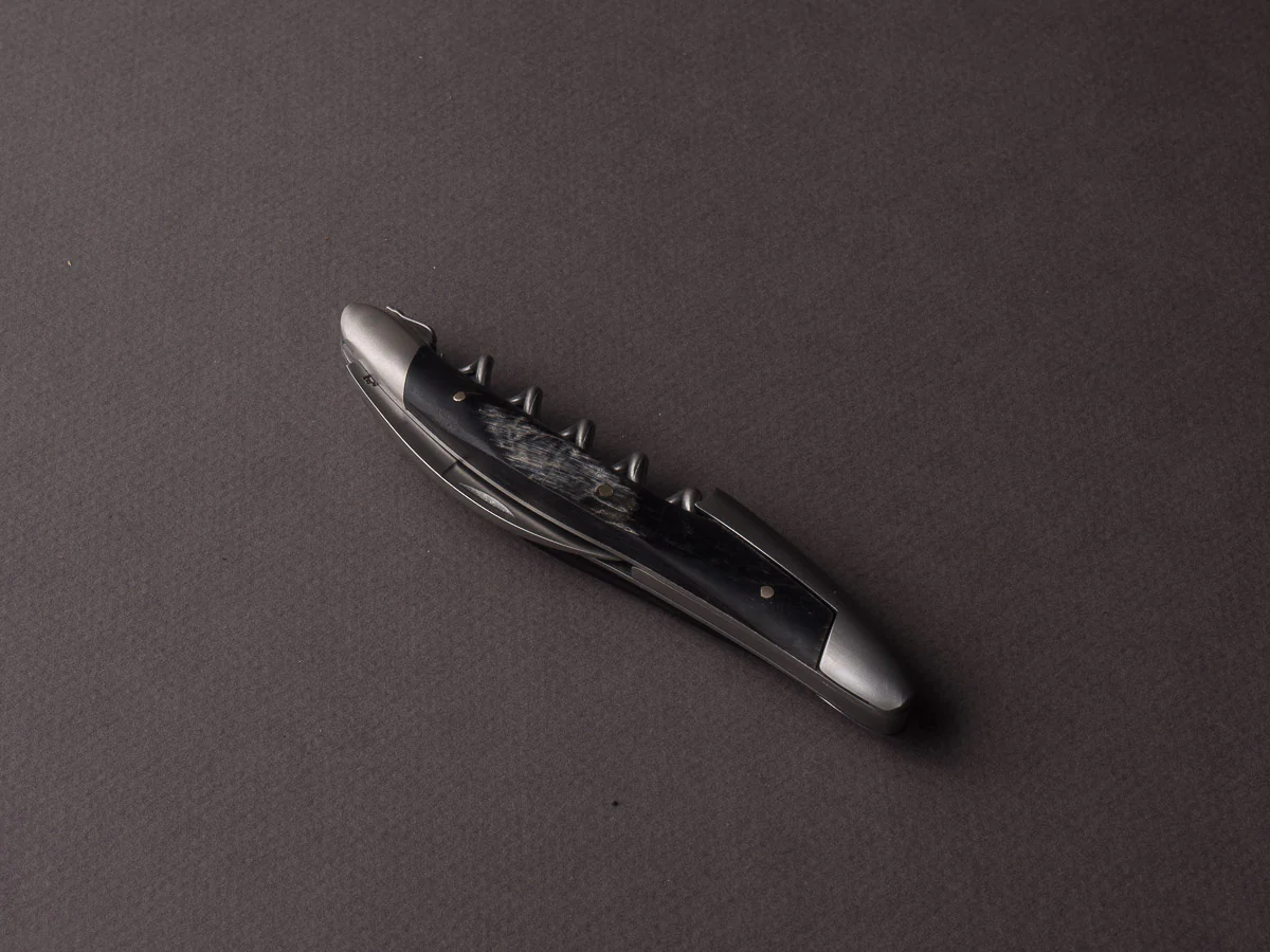 Forge de Laguiole - Sommelier / Wine Key - Satin Stainless - Raw Black Aubrac Horn Tip