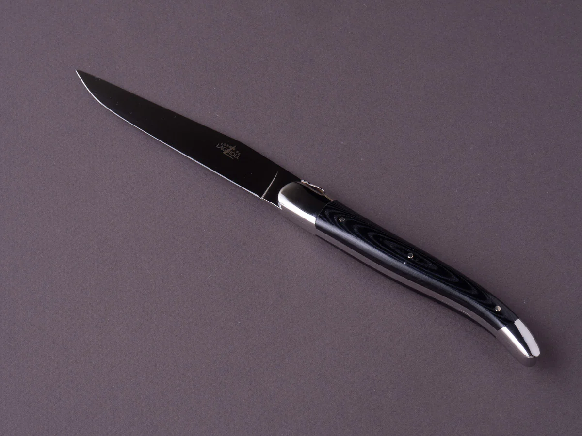 Forge de Laguiole - Steak/Table Knives - Shiny Bolsters - Black Micarta & Steel Handle - Image 2
