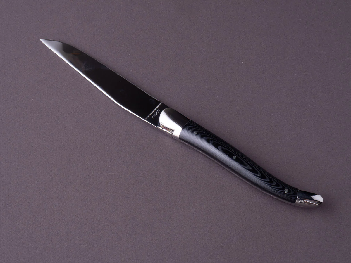 Forge de Laguiole - Steak/Table Knives - Shiny Bolsters - Black Micarta & Steel Handle - Image 3