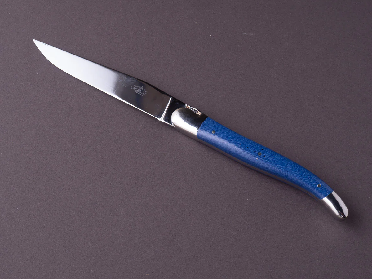 Forge de Laguiole - Steak/Table Knives - Shiny Bolsters - Blue Micarta & Steel Handle - Image 2