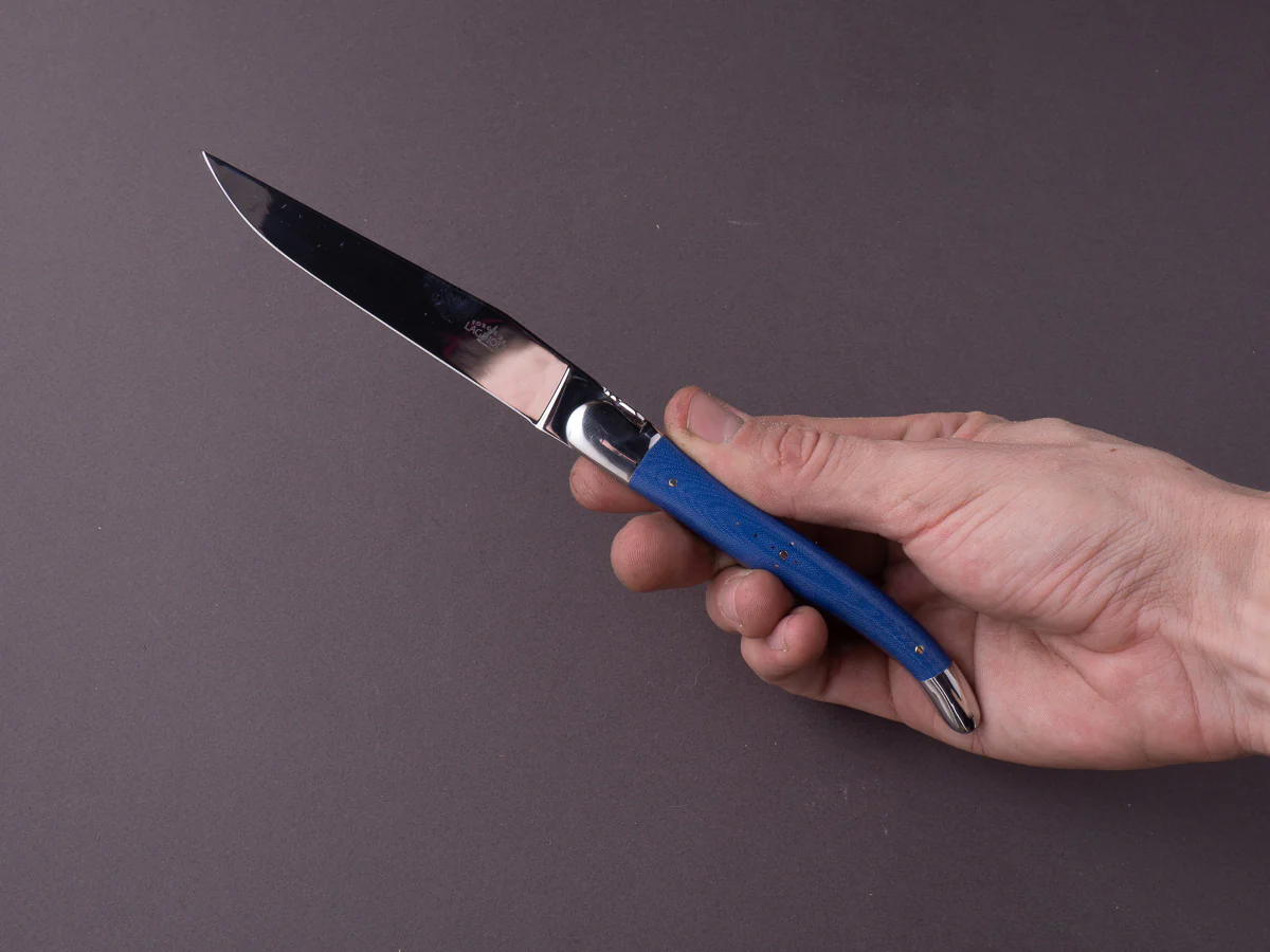 Forge de Laguiole - Steak/Table Knives - Shiny Bolsters - Blue Micarta & Steel Handle - Image 3