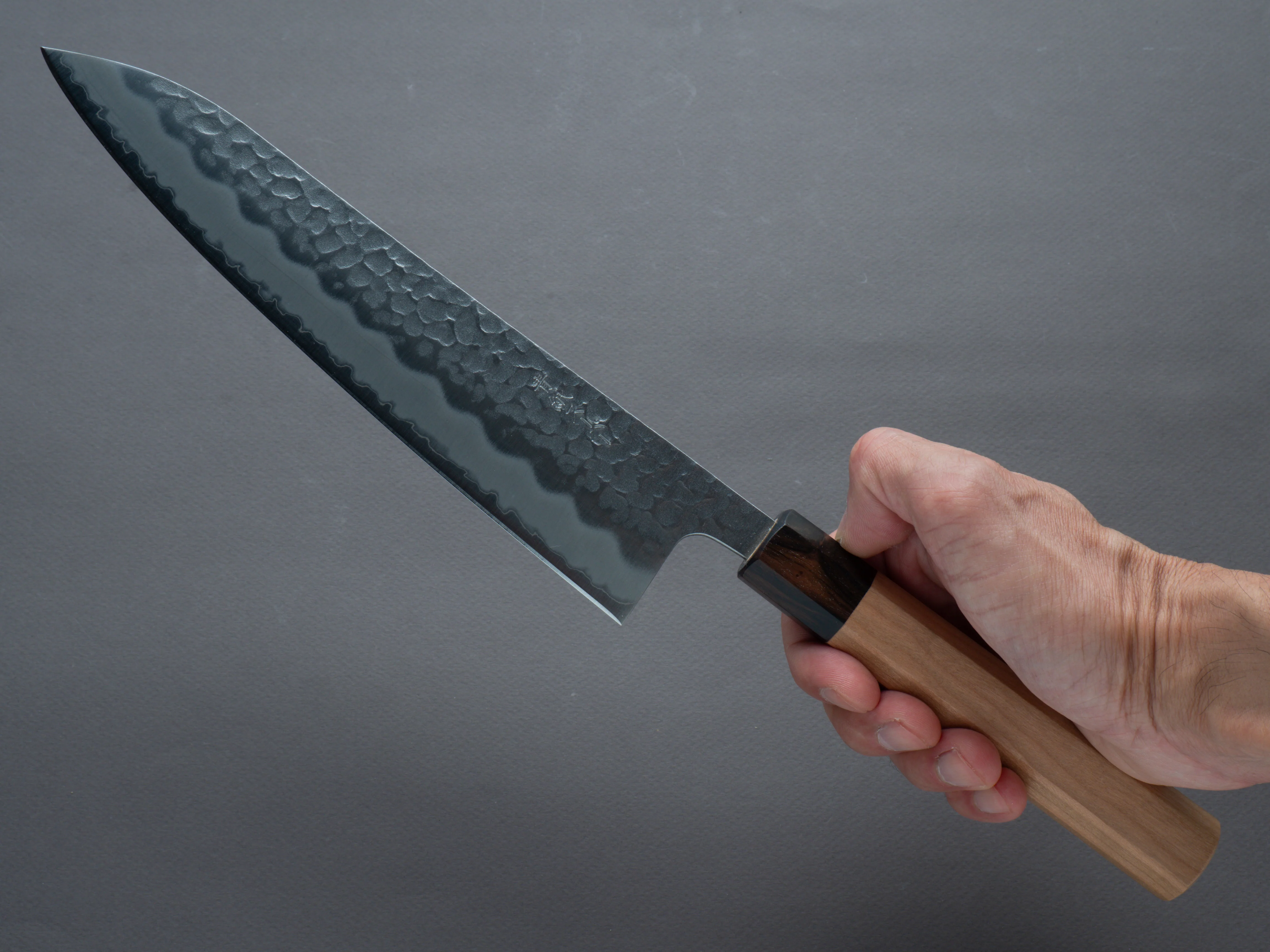 Hitohira - Futana - Blue Super - Migaki Tsuchime - 210mm Gyuto - Cherry Handle - Image 6