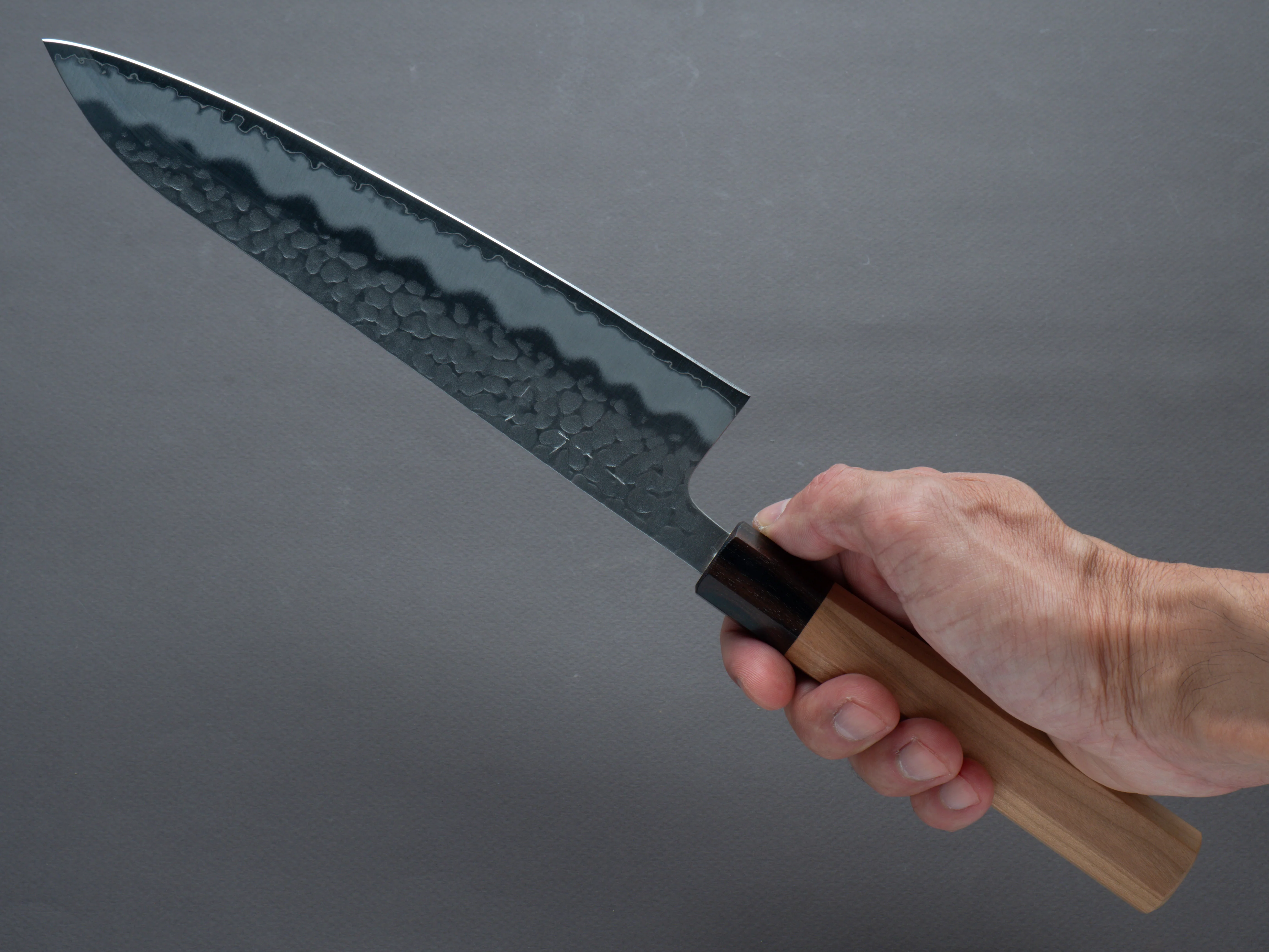 Hitohira - Futana - Blue Super - Migaki Tsuchime - 210mm Gyuto - Cherry Handle - Image 7
