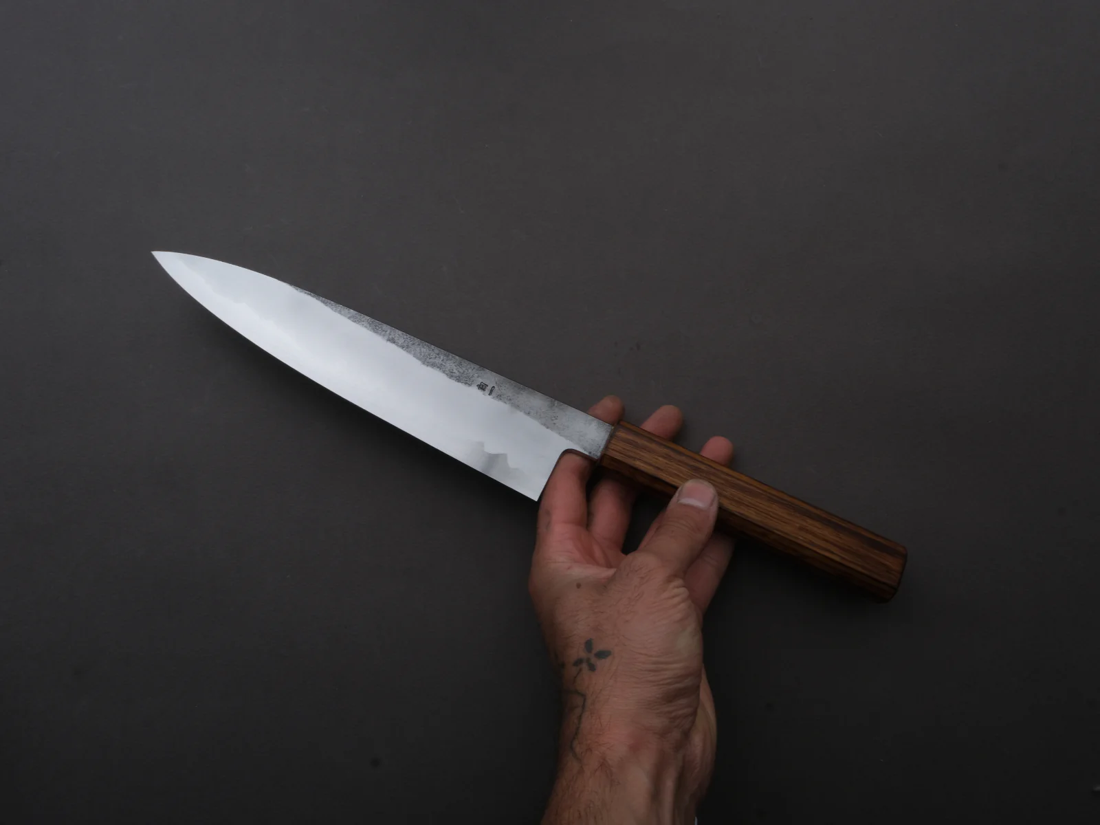 HADO - Kirisame - White #1 Stainless Clad - Nashiji - Gyuto - 210mm - Scorched Oak Handle - Image 4