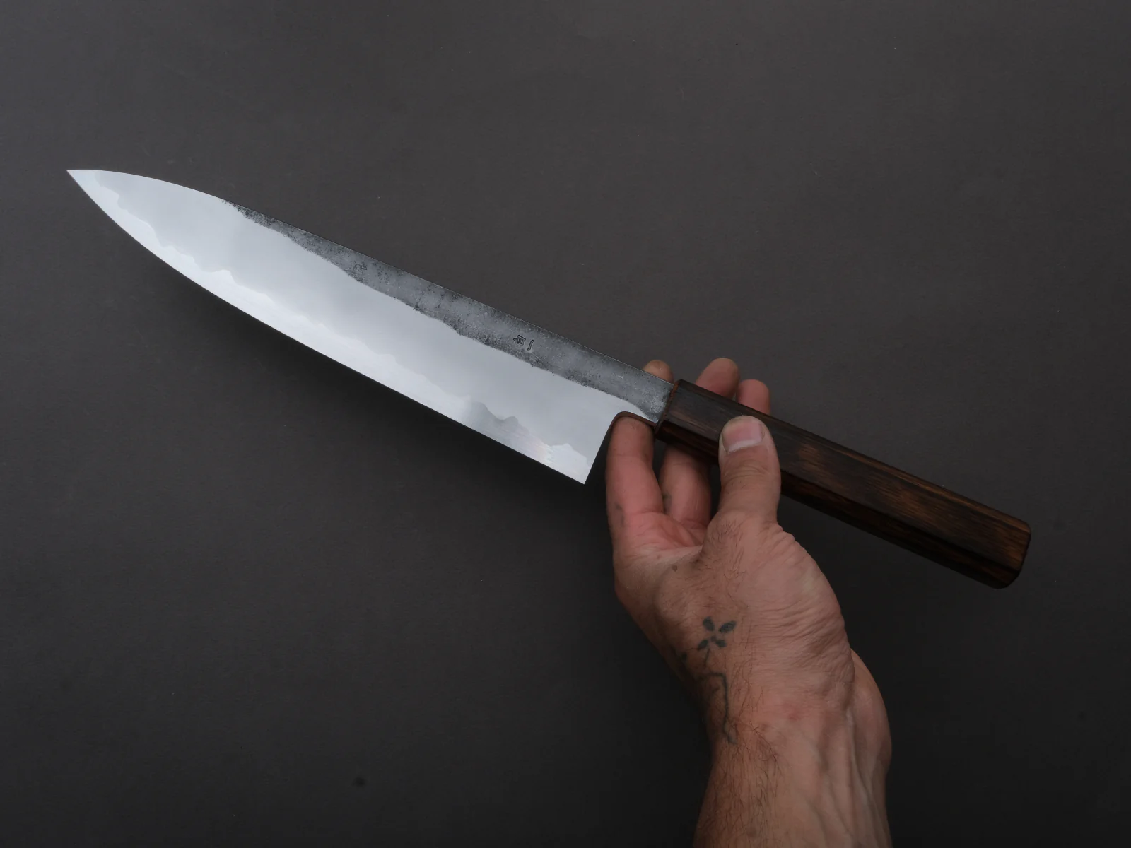 HADO - Kirisame - White #1 Stainless Clad - Nashiji - Gyuto - 240mm - Scorched Oak Handle - Image 4