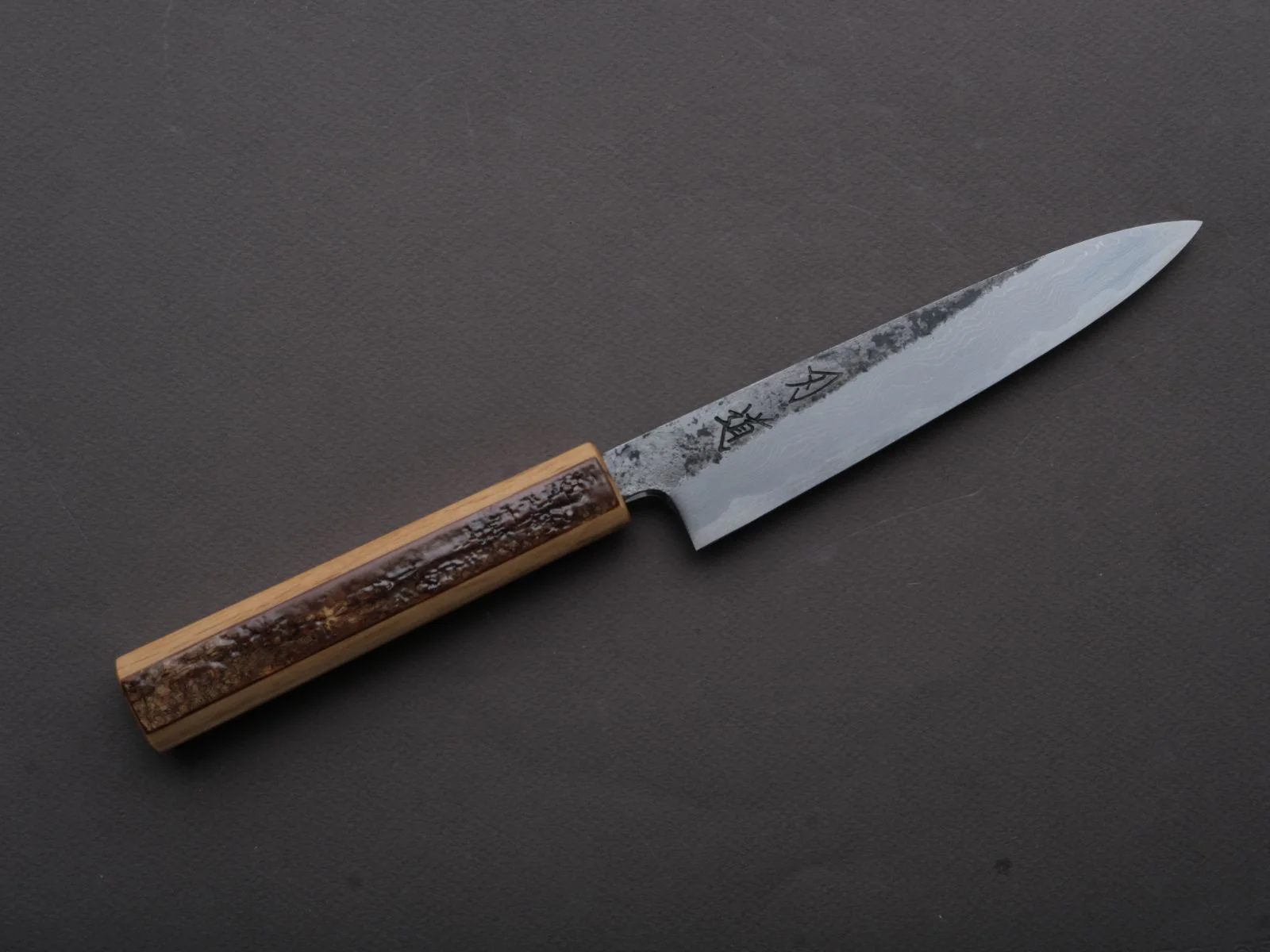HADO - Sumi - Blue #1 - Damascus Kurouchi - 150mm Petty - Oak and Cherry Bark Handle