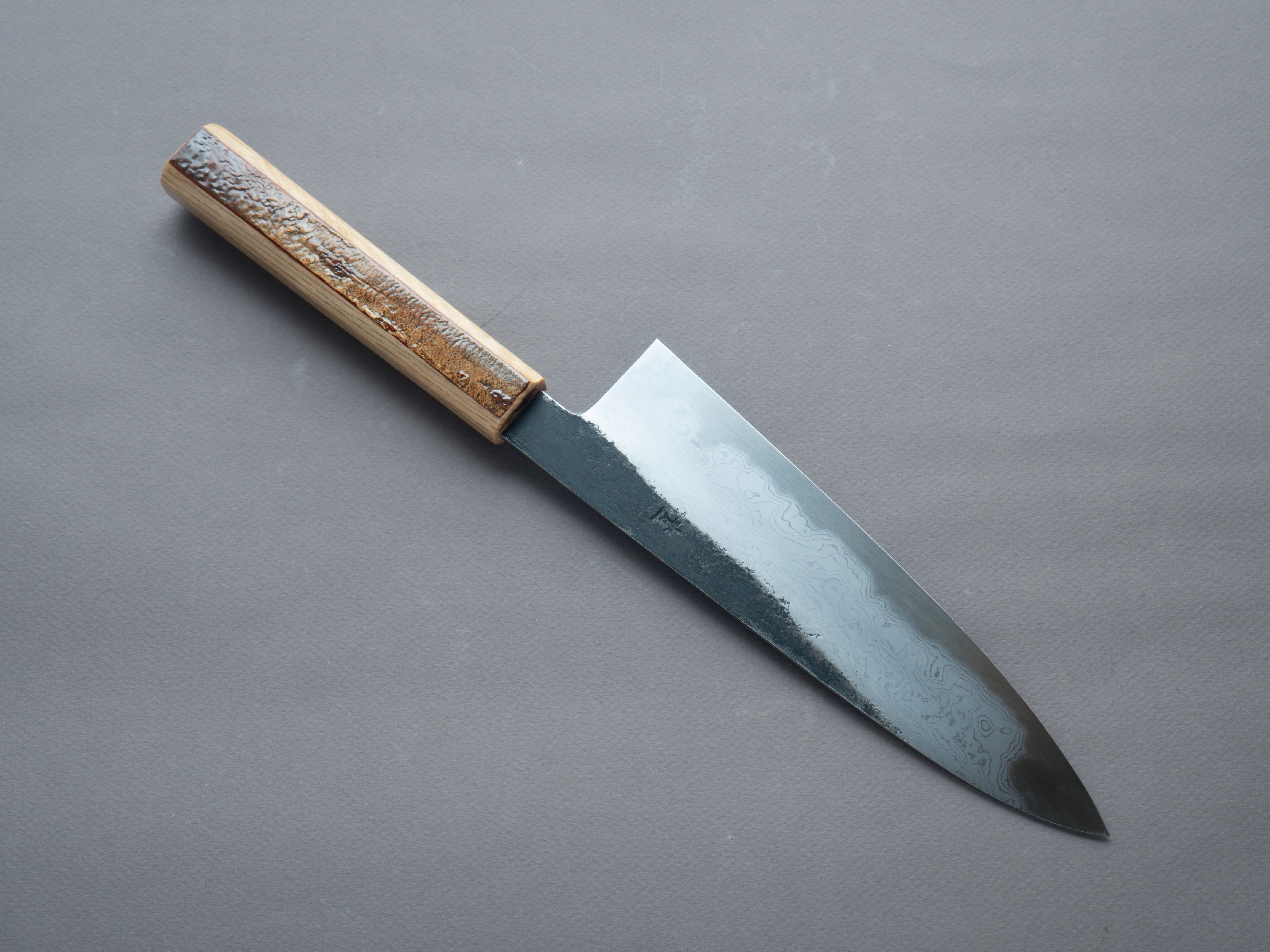 HADO - Sumi - Blue #1 - Damascus Kurouchi - 210mm Gyuto - Oak and Cherry Bark Handle - Extra Height - Image 2