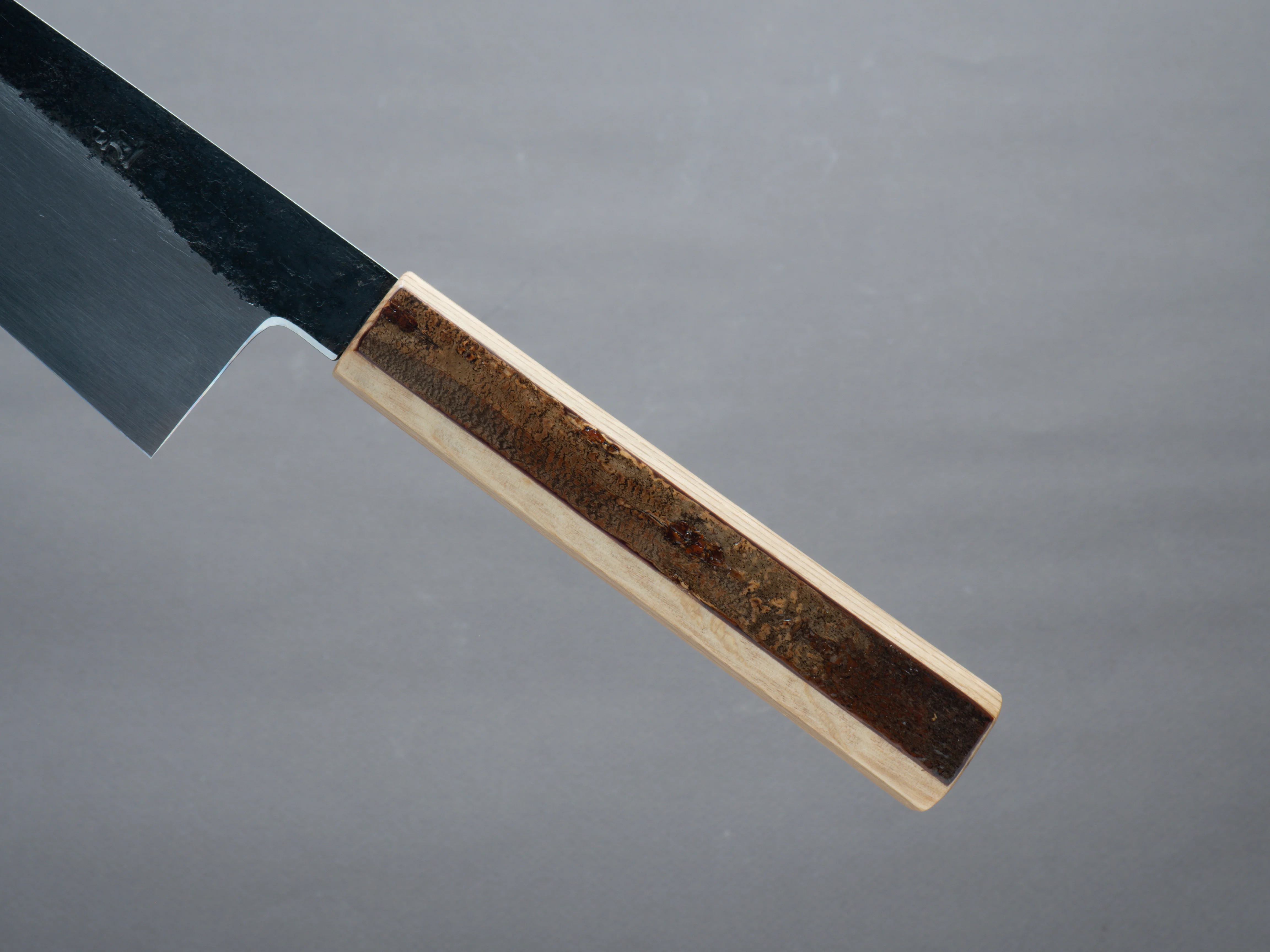 HADO - Sumi - Blue #1 - Damascus Kurouchi - 210mm Gyuto - Oak and Cherry Bark Handle - Extra Height - Image 5
