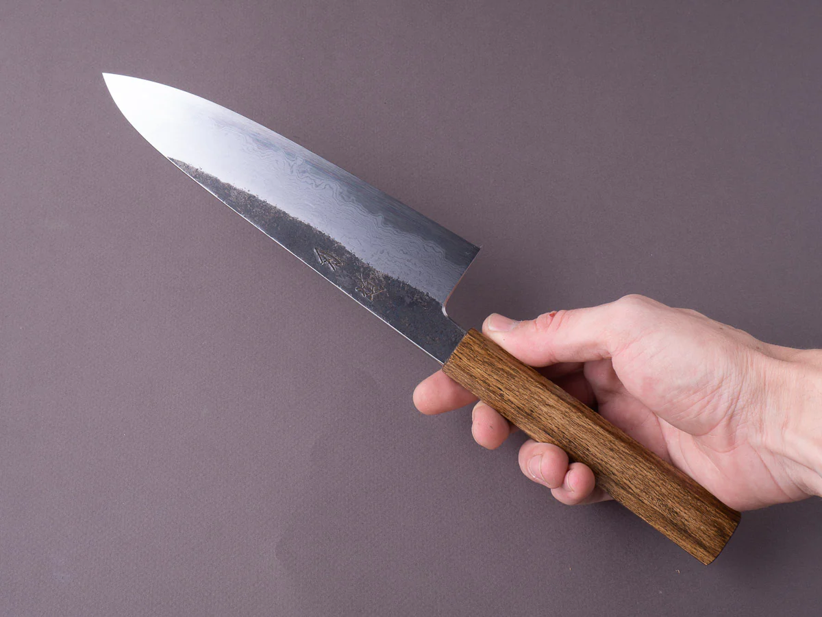 HADO - Sumi - Blue #1 - Damascus Kurouchi - 210mm Wide Gyuto - Brown Lacquer Oak Handle - Image 2