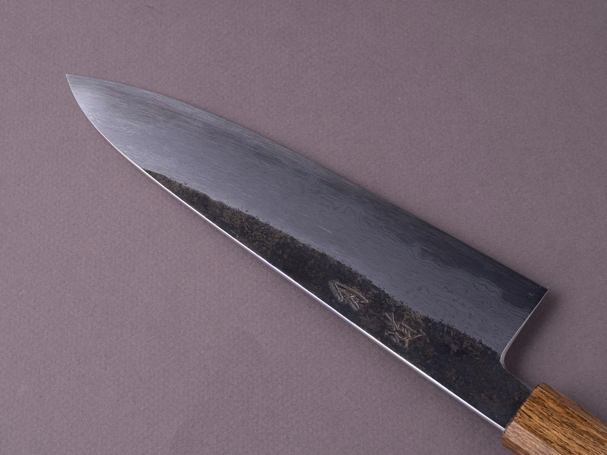 HADO - Sumi - Blue #1 - Damascus Kurouchi - 210mm Wide Gyuto - Brown Lacquer Oak Handle - Image 5