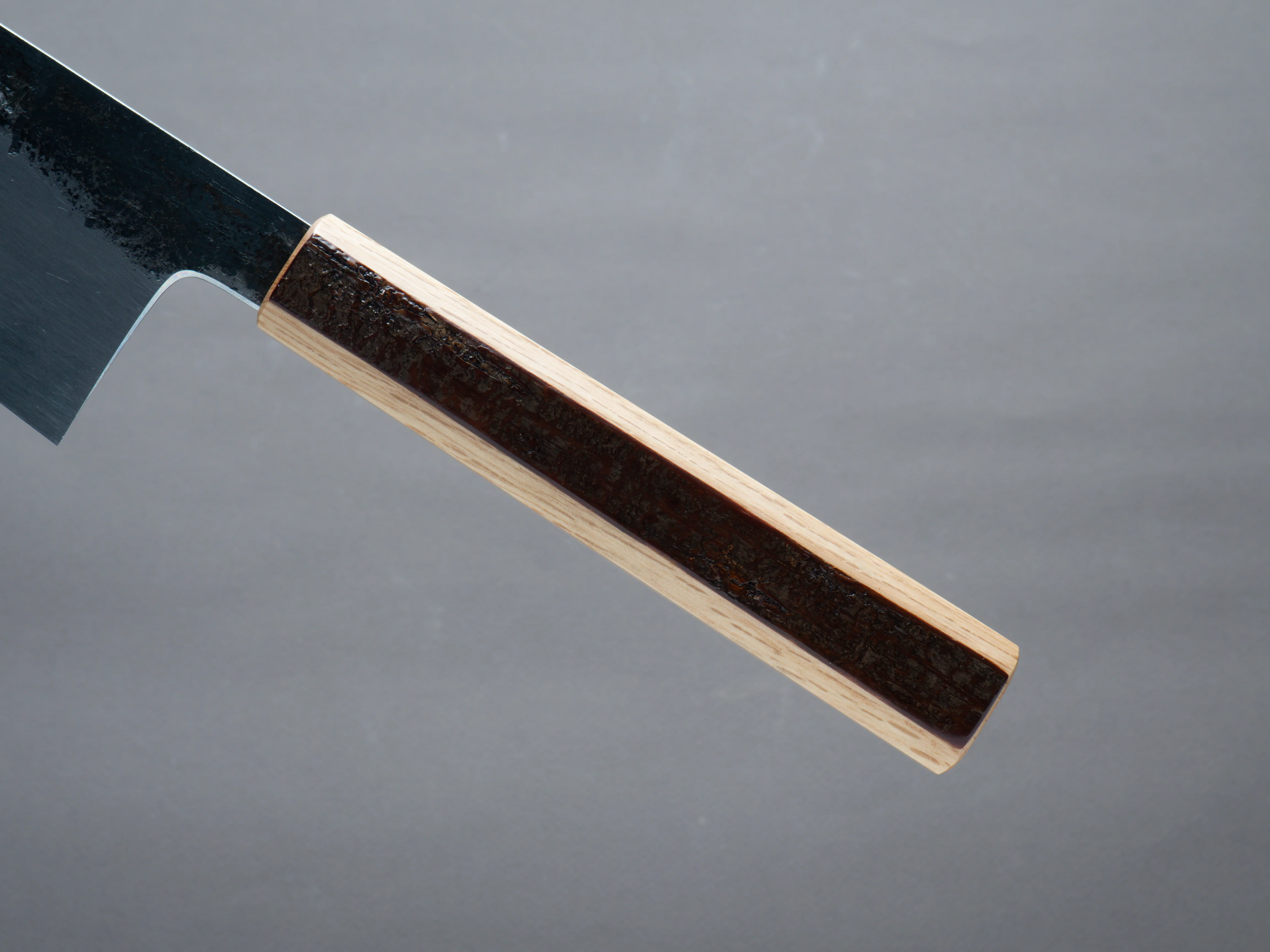 HADO - Sumi - Blue #1 - Damascus Kurouchi - 240mm Gyuto - Oak and Cherry Bark Handle - Extra Height - Image 6