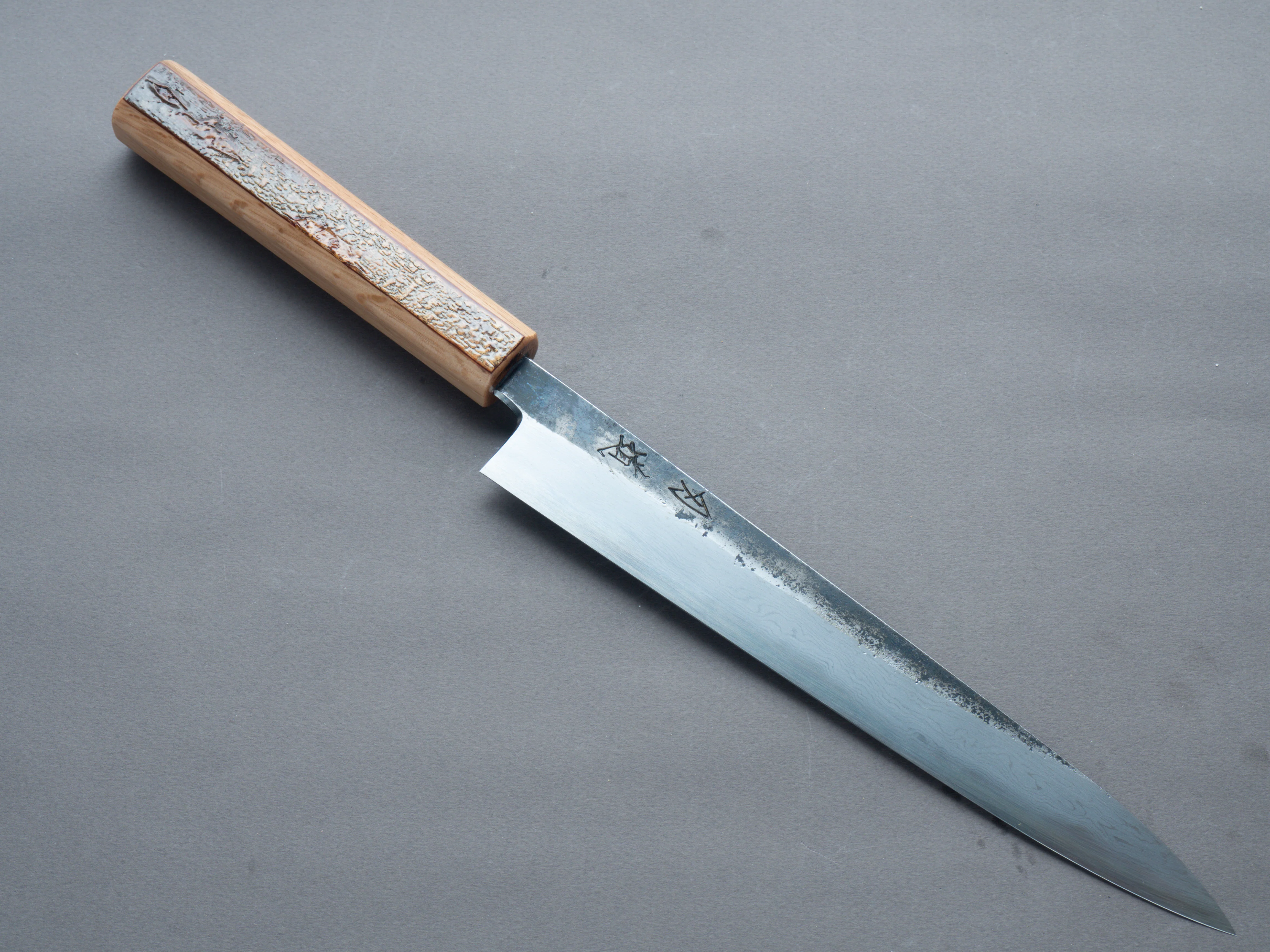 HADO - Sumi - Blue #1 - Damascus Kurouchi - Sujihiki - 240mm - Oak and Cherry Bark Handle