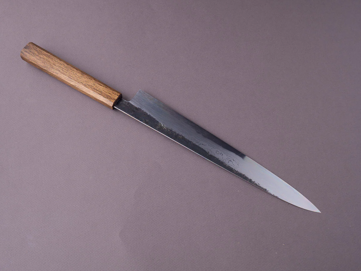 HADO - Sumi - Blue #1 - Damascus Kurouchi - 270mm Sujihiki - Brown Lacquered Oak Handle - Image 3