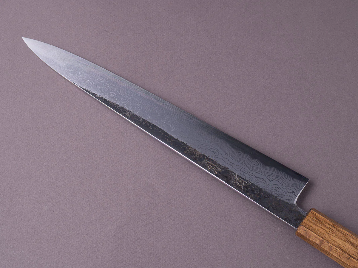 HADO - Sumi - Blue #1 - Damascus Kurouchi - 270mm Sujihiki - Brown Lacquered Oak Handle - Image 4