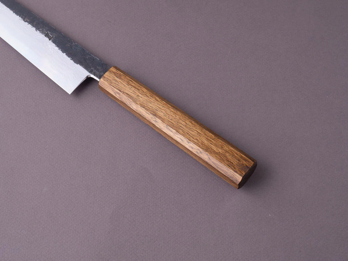 HADO - Sumi - Blue #1 - Damascus Kurouchi - 270mm Sujihiki - Brown Lacquered Oak Handle - Image 6