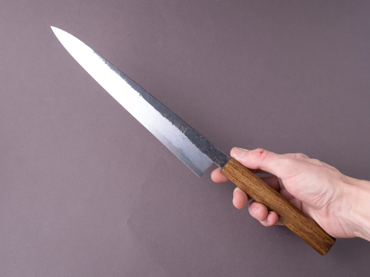 HADO - Sumi - Blue #1 - Damascus Kurouchi - 270mm Sujihiki - Brown Lacquered Oak Handle - Image 7